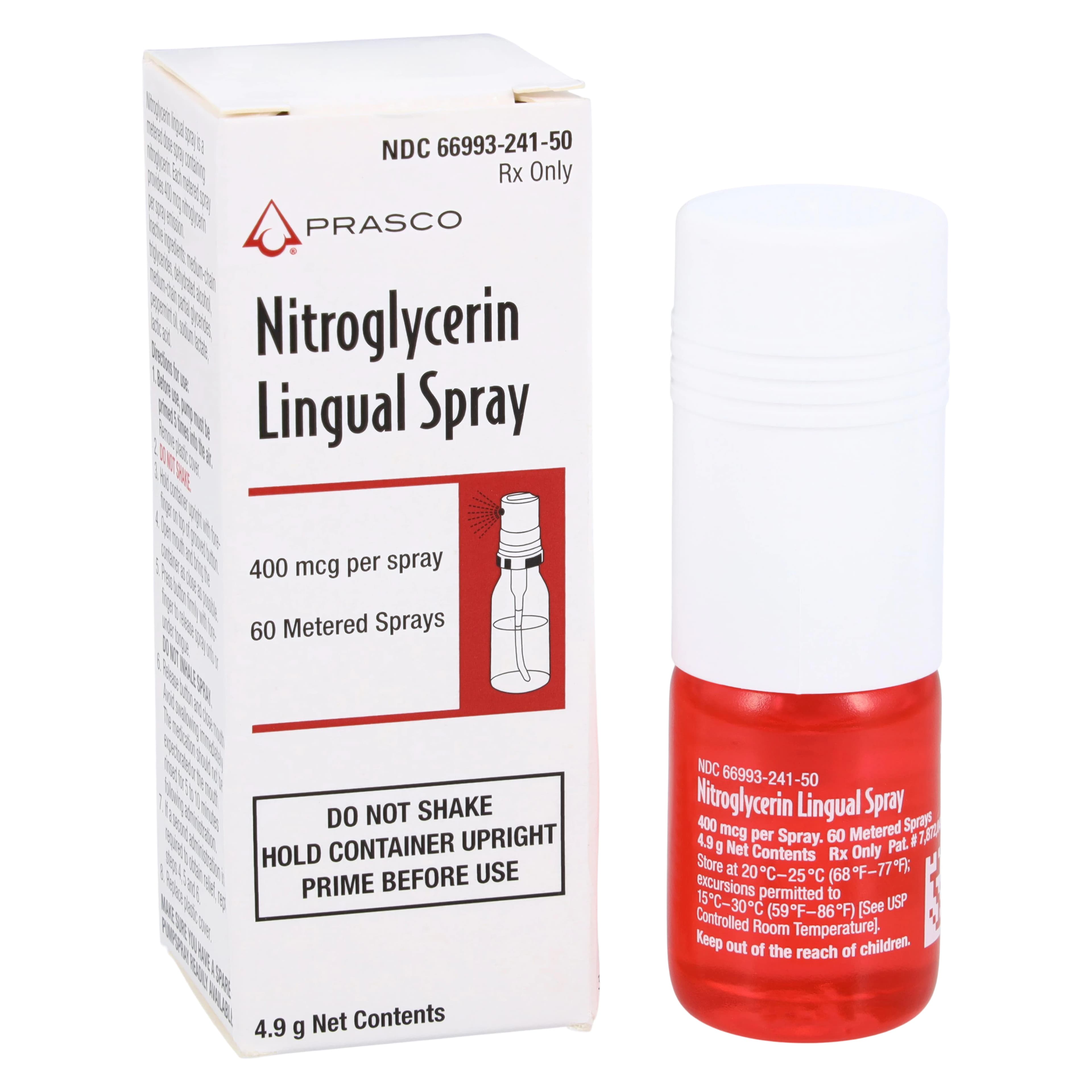 Nitroglycerin Lingual Spray 400mcg, 60 Dose Bottle, Prasco - Nitroglycerin Lingual Spray 60 - Image 1