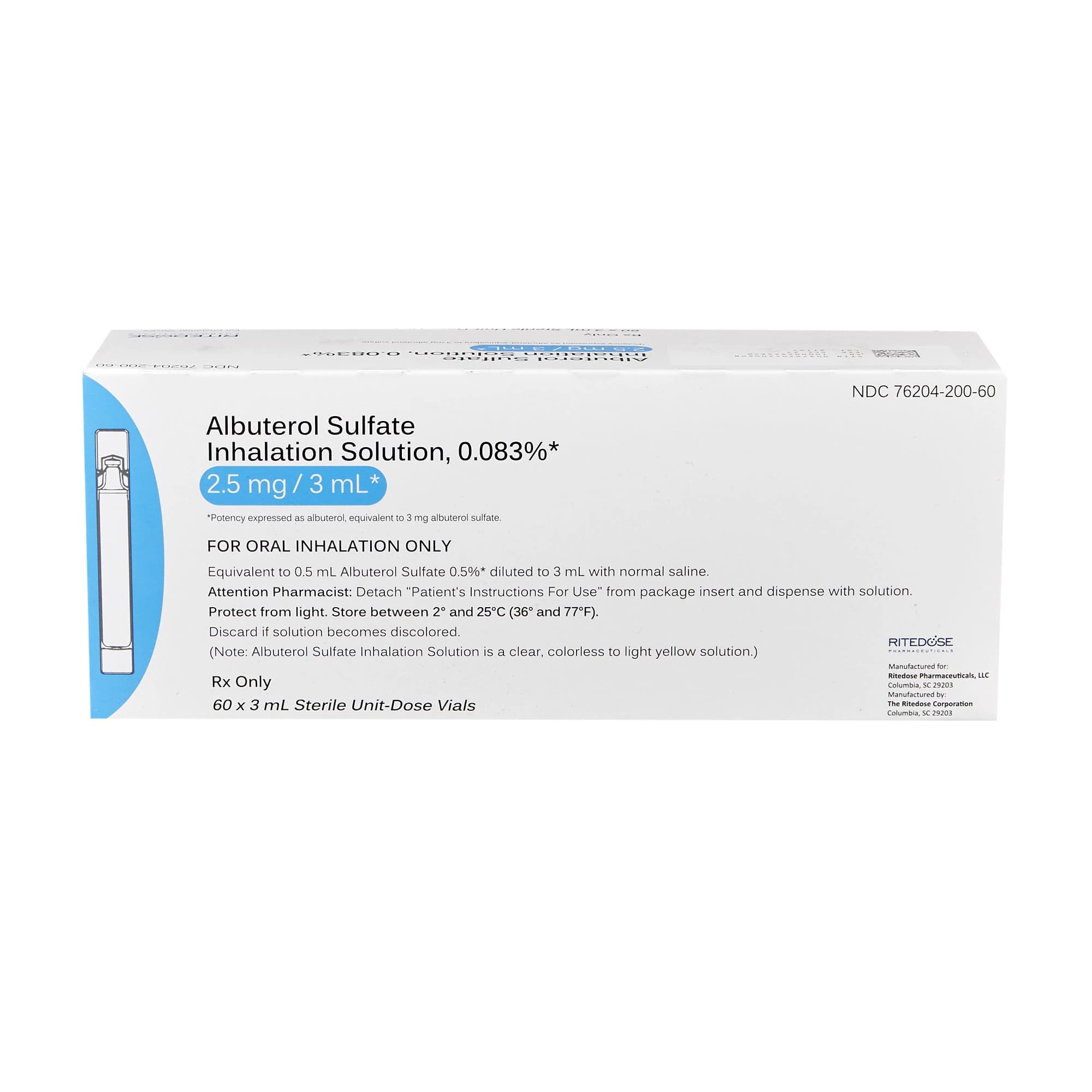 Albuterol Inhalation Solution 0.083%, 3mL, 60/Package - Albuterol Inh Solution 3mL - Image 1