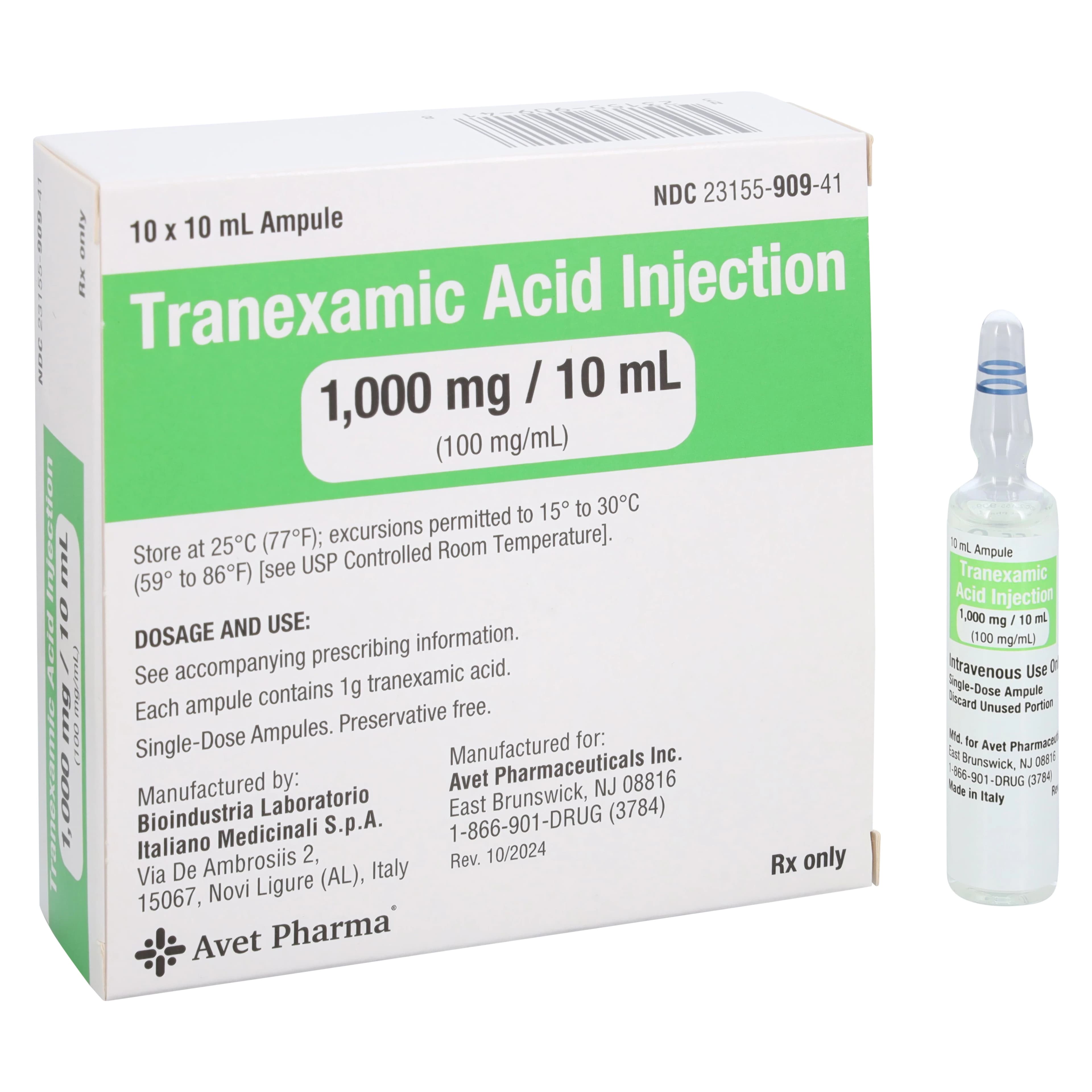 Tranexamic Acid Injection 100 mg/mL, 10 mL Ampule, 10/Package (Heritage Pharmaceuticals) - Tranexamic Acid Inj Amp 10mL - Image 1