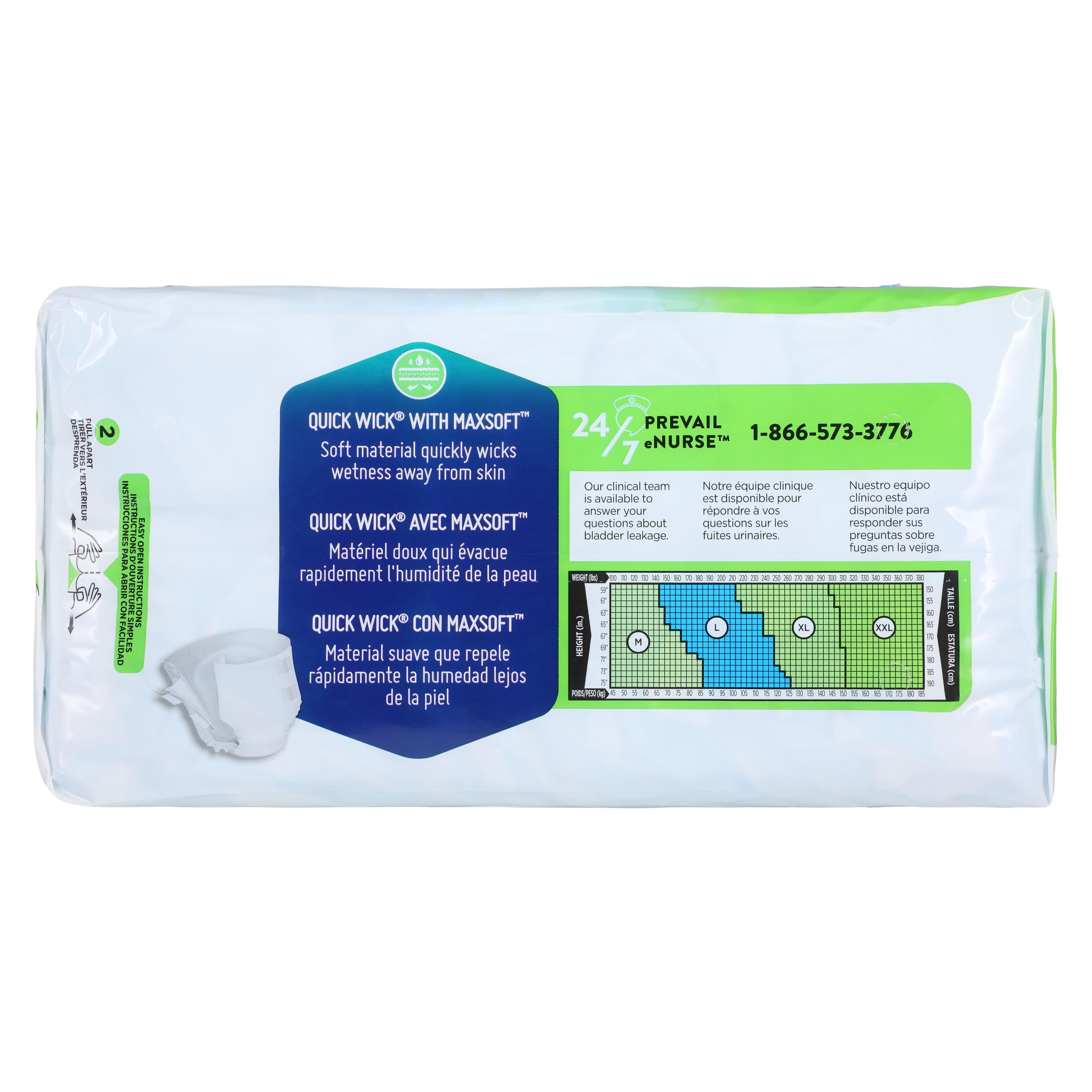 Prevail Nu-Fit Adult Incontinence Brief, Unisex, Large, 45-58" Waist, Maximum Absorbency, Refastenable Tabs, 80/Case thumbnail 2