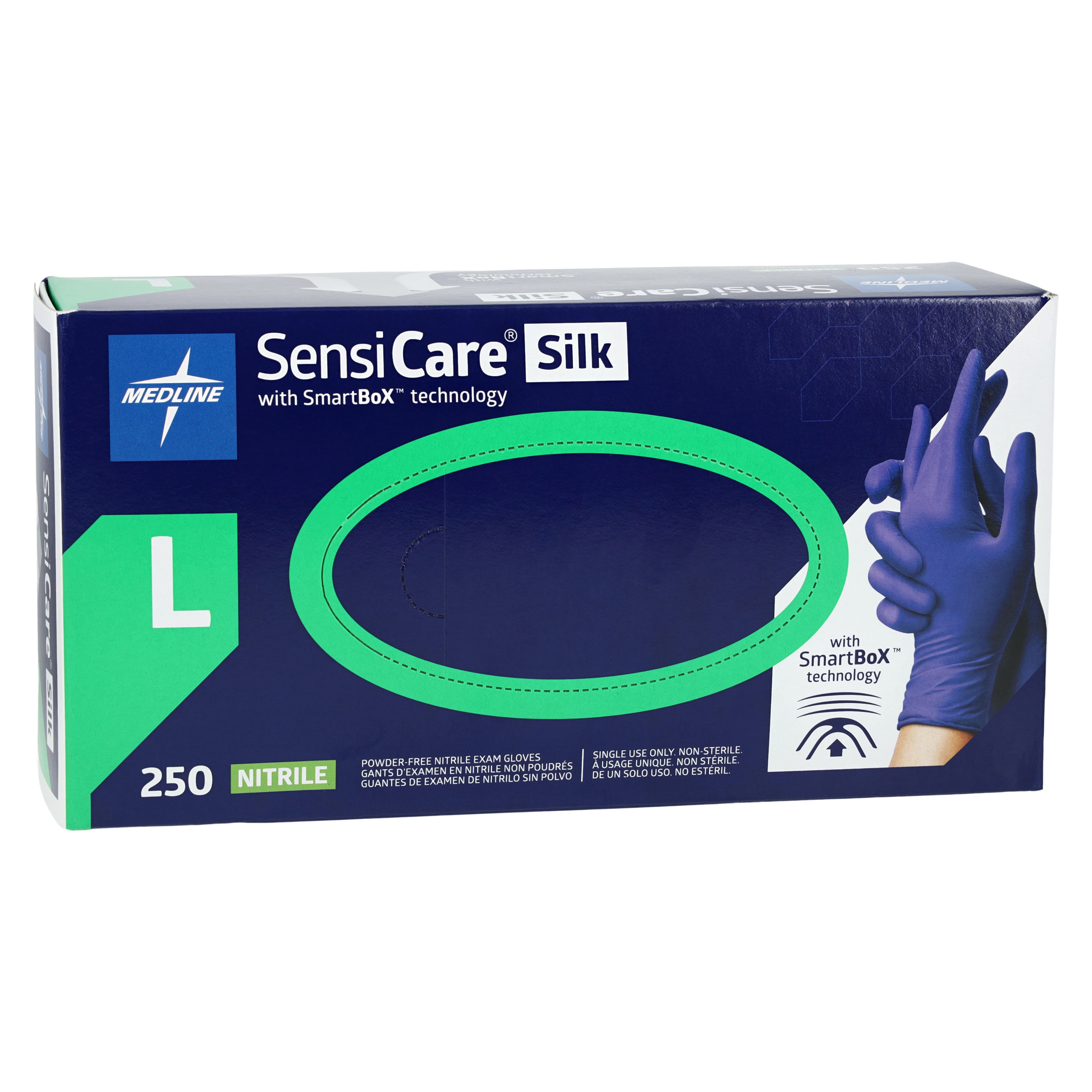 Medline SensiCare Silk Nitrile Exam Gloves, Large, Dark Blue, Non-Sterile thumbnail 3
