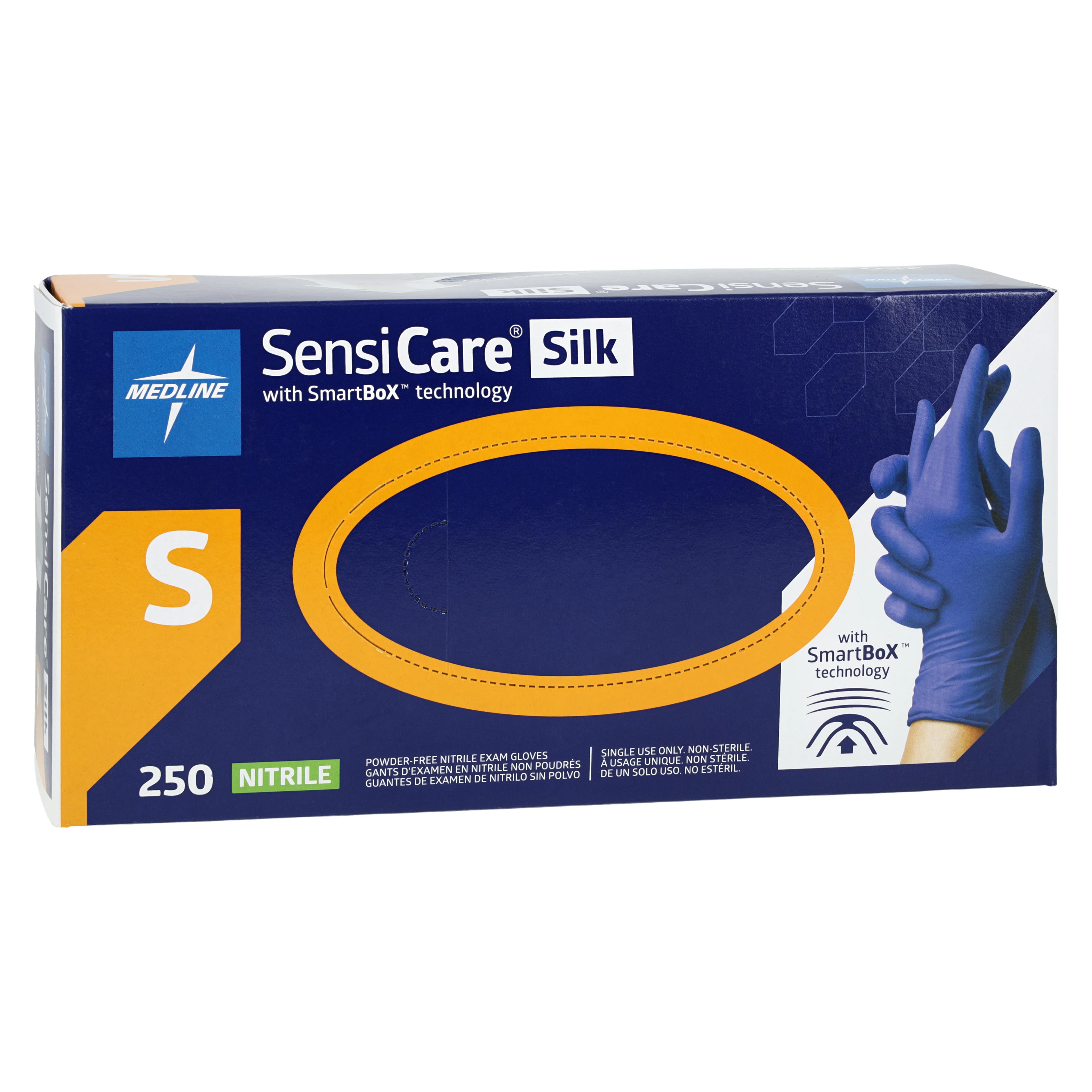 Medline SensiCare Silk Nitrile Exam Gloves, Small, Dark Blue, Non-Sterile thumbnail 3
