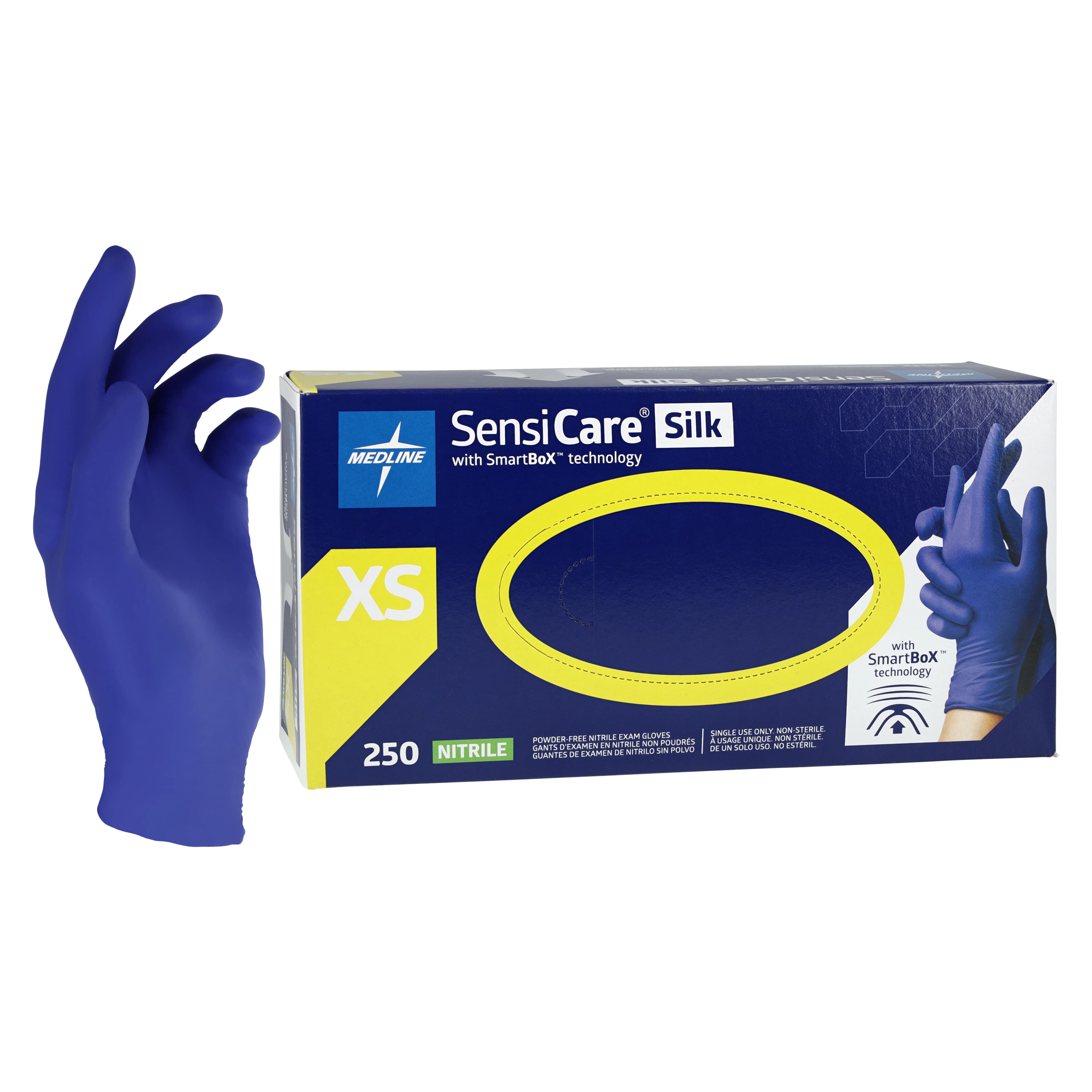 Medline SensiCare Silk Nitrile Exam Gloves, X-Small, Dark Blue, Non-Sterile - Gloves Exam SensiCare Silk Nit - Image 1