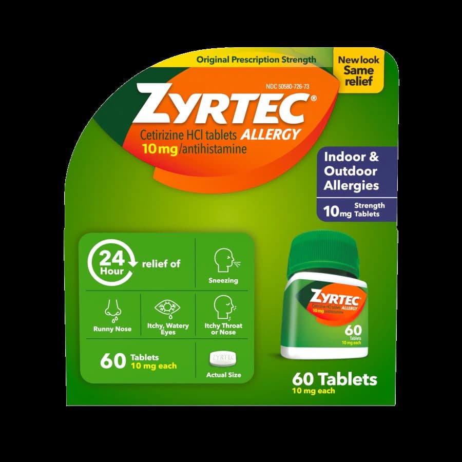 Zyrtec OTC Antihistamine Tablets, 10 mg, 60 Count Bottle - Zyrtec OTC Tablets - Image 1