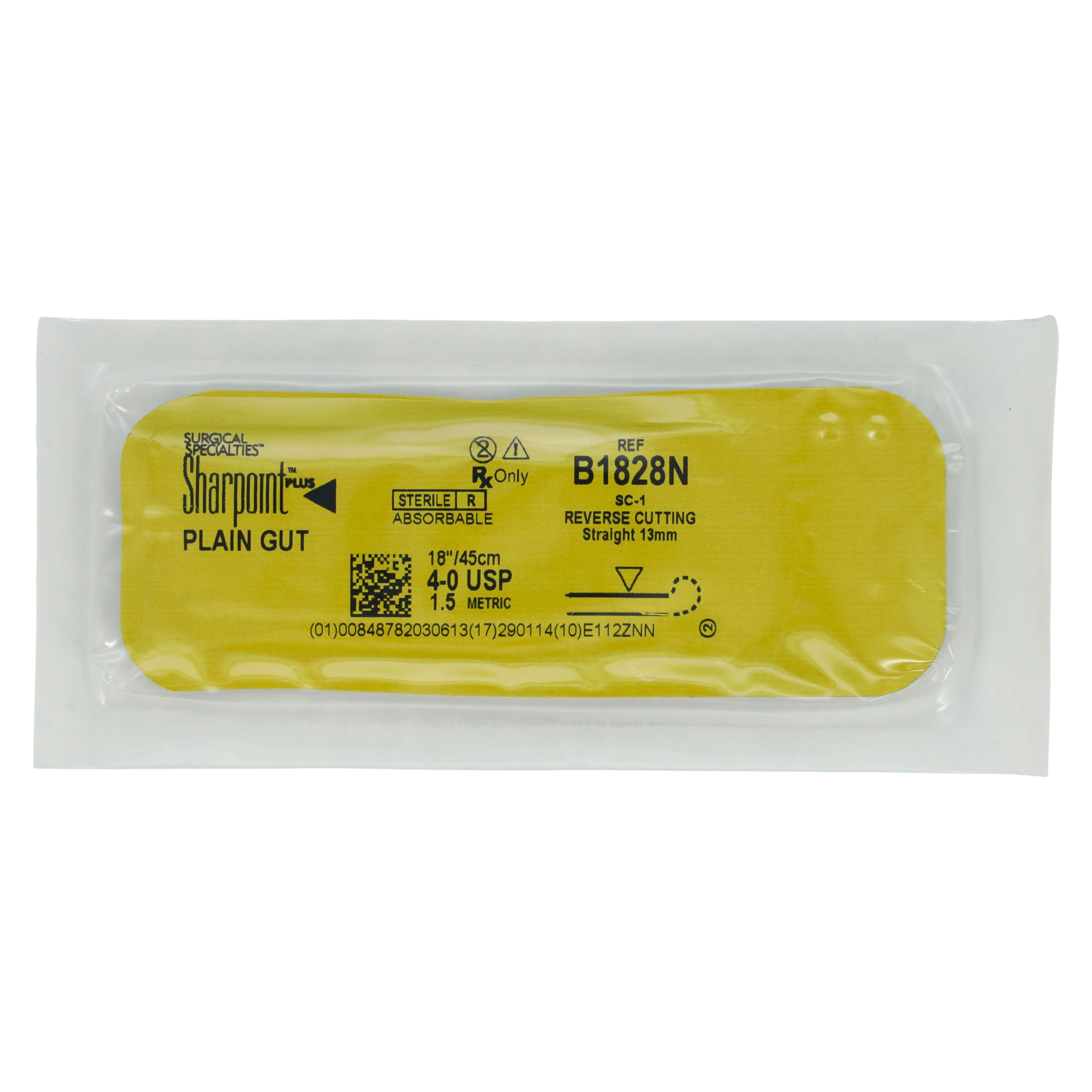 Sharpoint Plain Gut Absorbable Suture, 4-0, 18 in, SC-1 Reverse Cutting Straight Needle 13mm, Uncoated Natural, 12/Box thumbnail 4