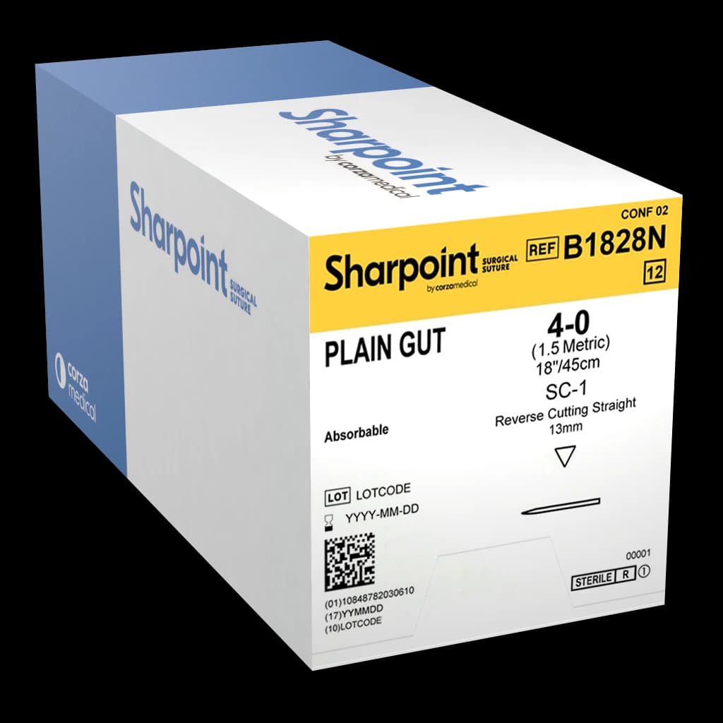 Sharpoint Plain Gut Absorbable Suture, 4-0, 18 in, SC-1 Reverse Cutting Straight Needle 13mm, Uncoated Natural, 12/Box thumbnail 3