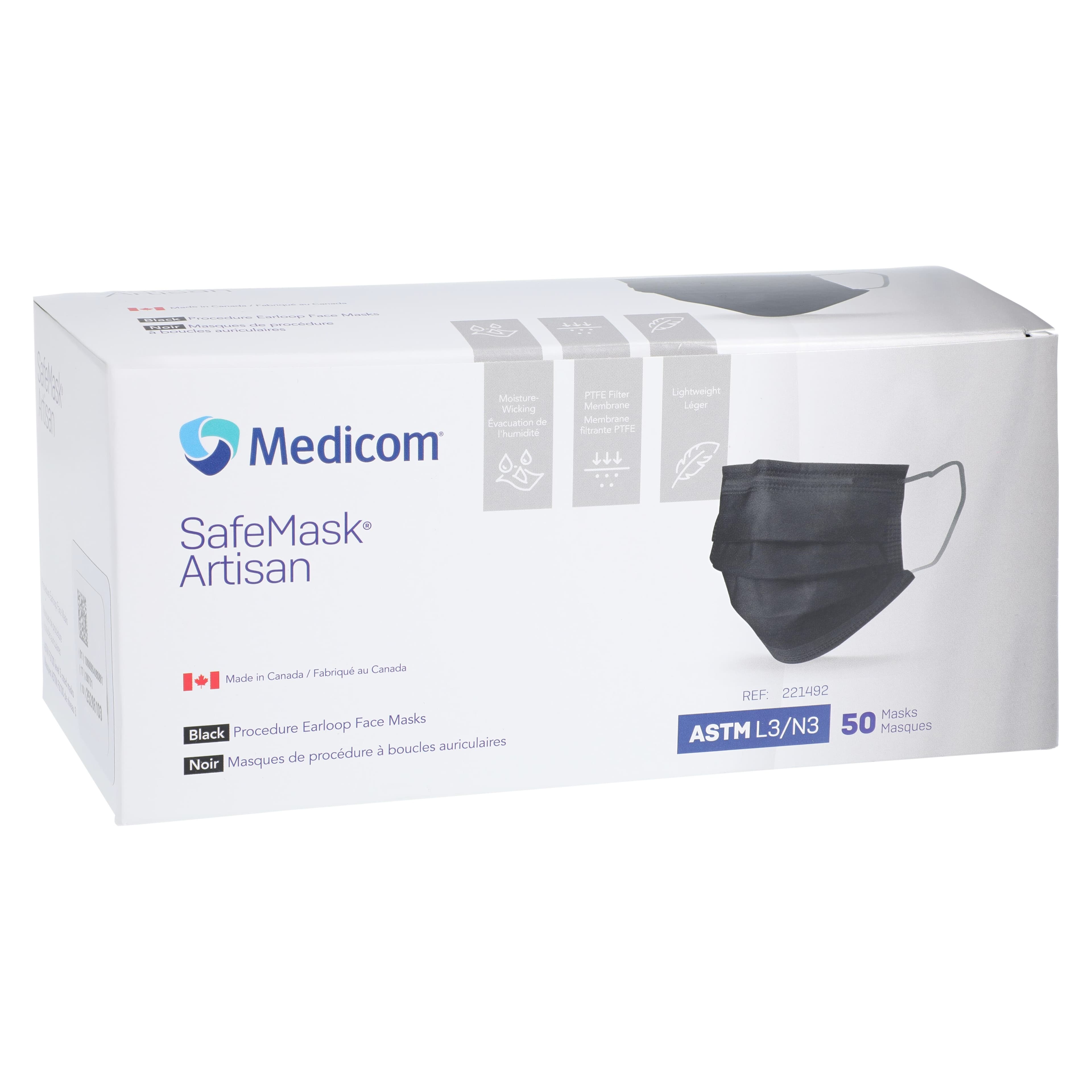 Medicom SafeMask Artisan Earloop Face Mask, ASTM Level 3, Black, 50/Box, 221492 thumbnail 4