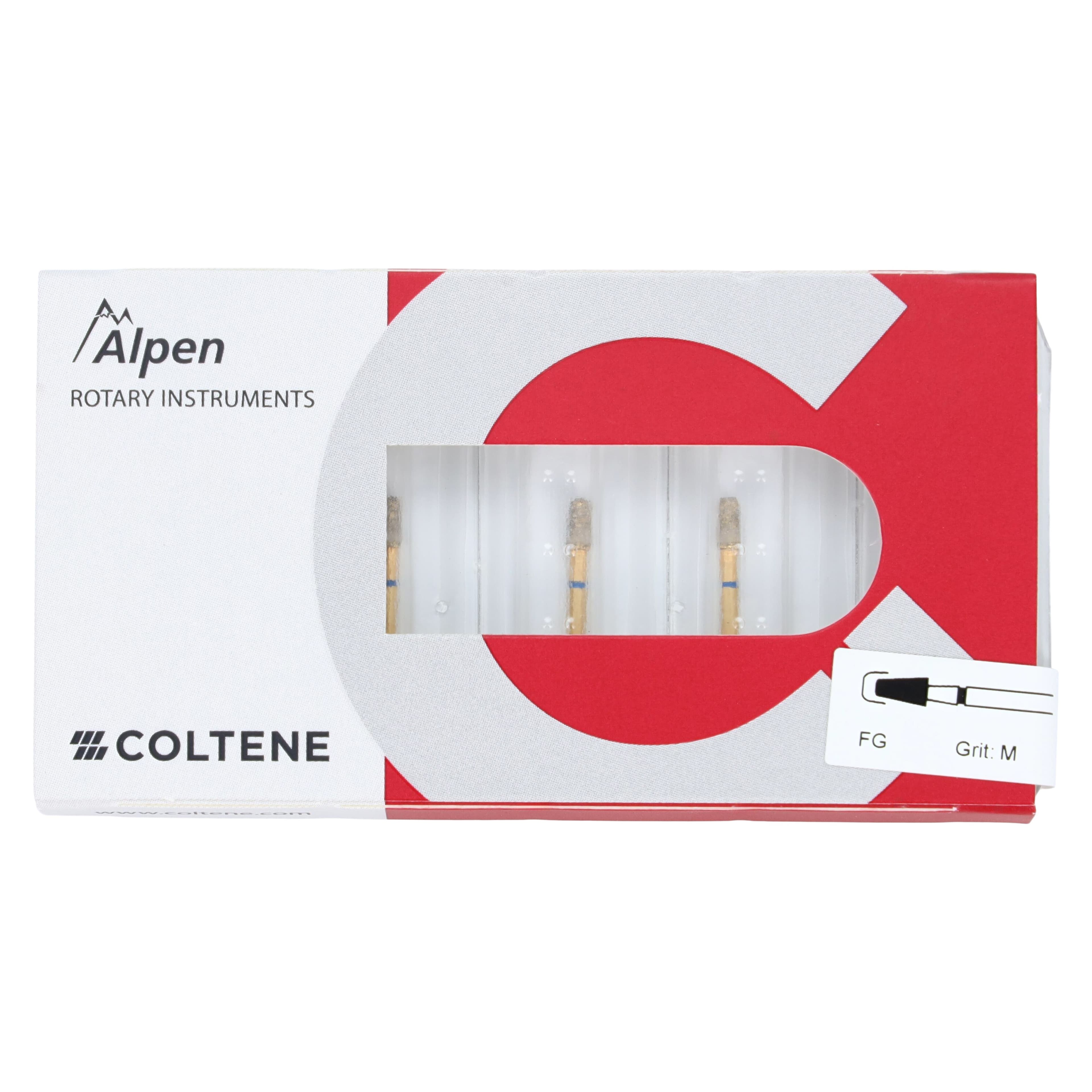 Coltene Alpen Multi-Use Multilayer Diamond Bur, FG, Medium Grit, Rounded Edge Taper, #845R-025, 2.5 mm Head Diameter, 4 mm Head Length, 5/Pkg thumbnail 5