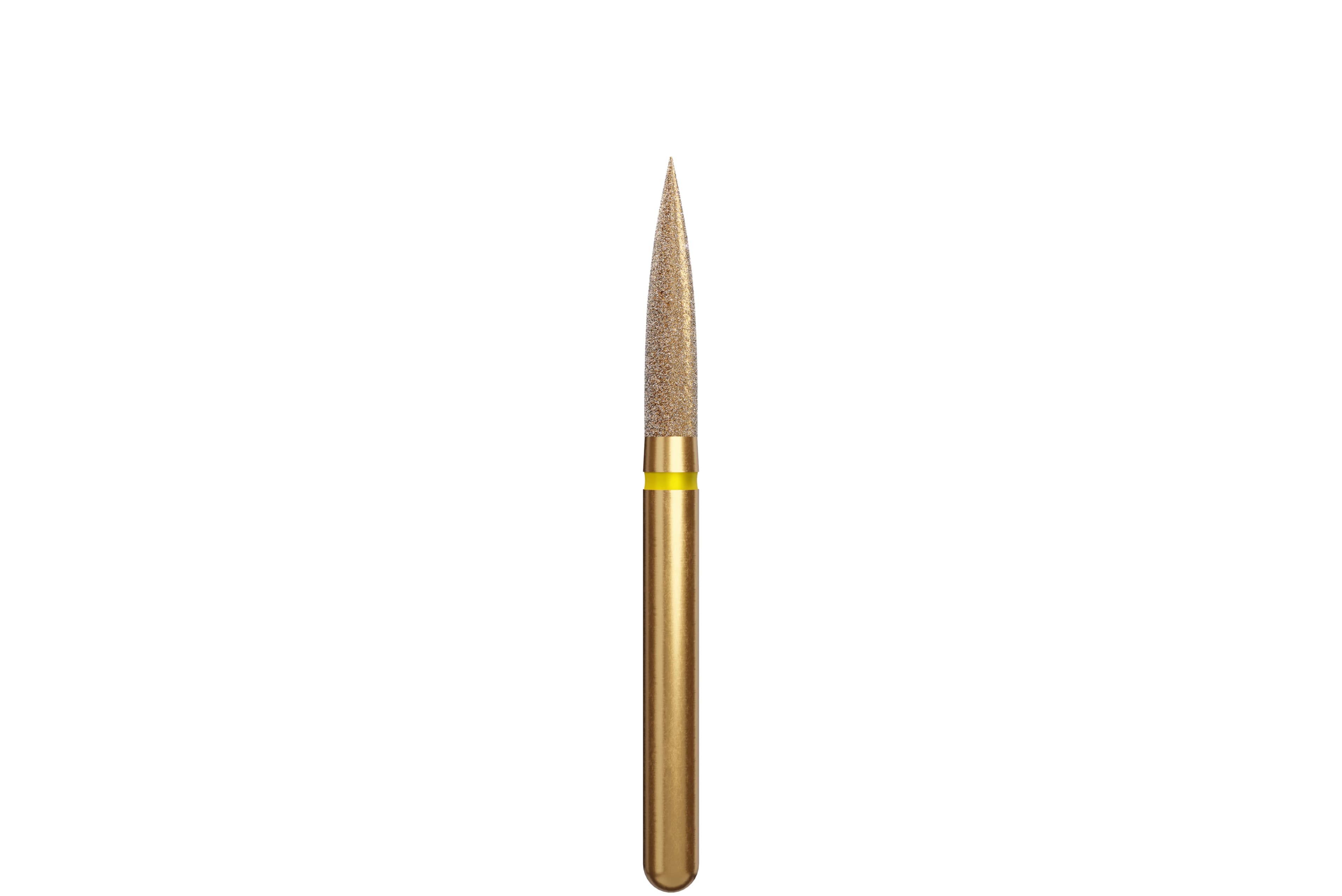 Coltene Alpen Multi-Use Multilayer Diamond Bur, FG, Extra Fine, Flame, #862-016, 1.6 mm Head Diameter, 8 mm Head Length, Yellow Ring, 5/Pkg - Alpen&reg; Diamonds - Extra Fine - #862-016 (8.0) - Image 1