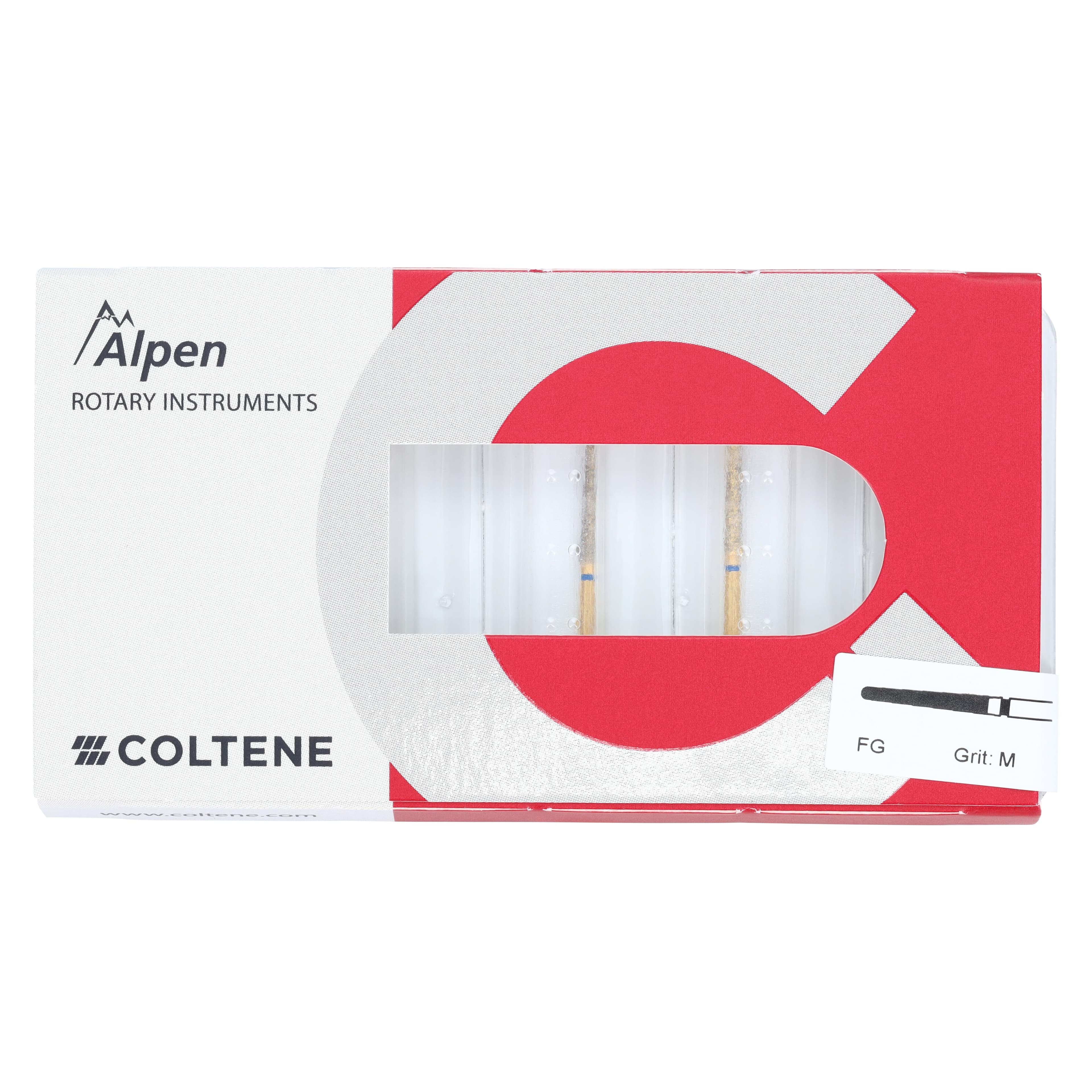 Coltene Alpen Multi-Use Multilayer Diamond Bur, FG, Medium Grit, Round End Taper, #850-018, 1.8 mm Head Diameter, 10 mm Head Length, 5/Pkg thumbnail 5