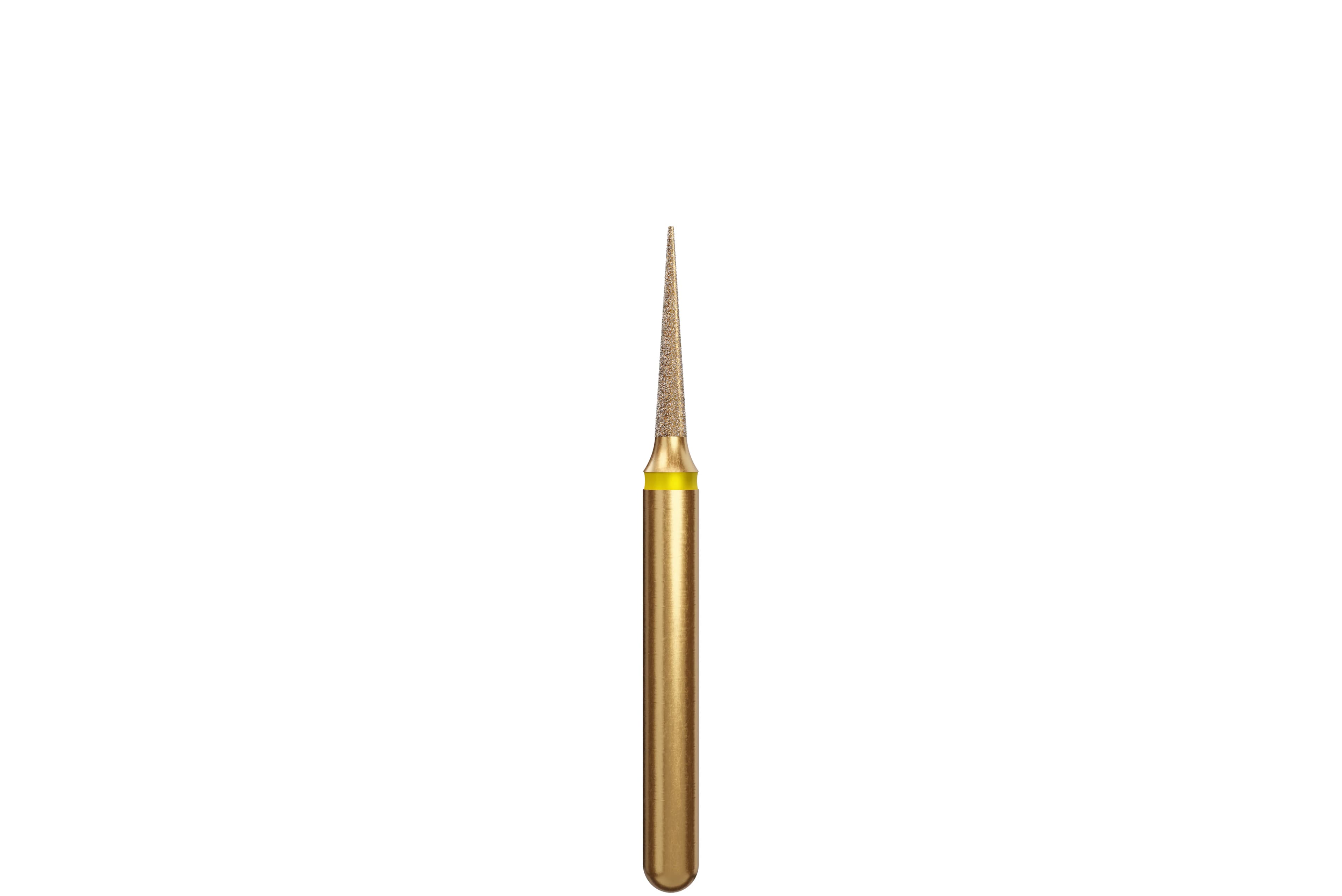 Coltene Alpen Multi-Use Multilayer Diamond Bur, FG, Extra Fine, Yellow, Needle/Flame, #852-012, 1.2 mm Head Diameter, 6 mm Head Length, 5/Pkg - Alpen&reg; Diamonds - Extra Fine - #852-012 (6.0) - Image 1