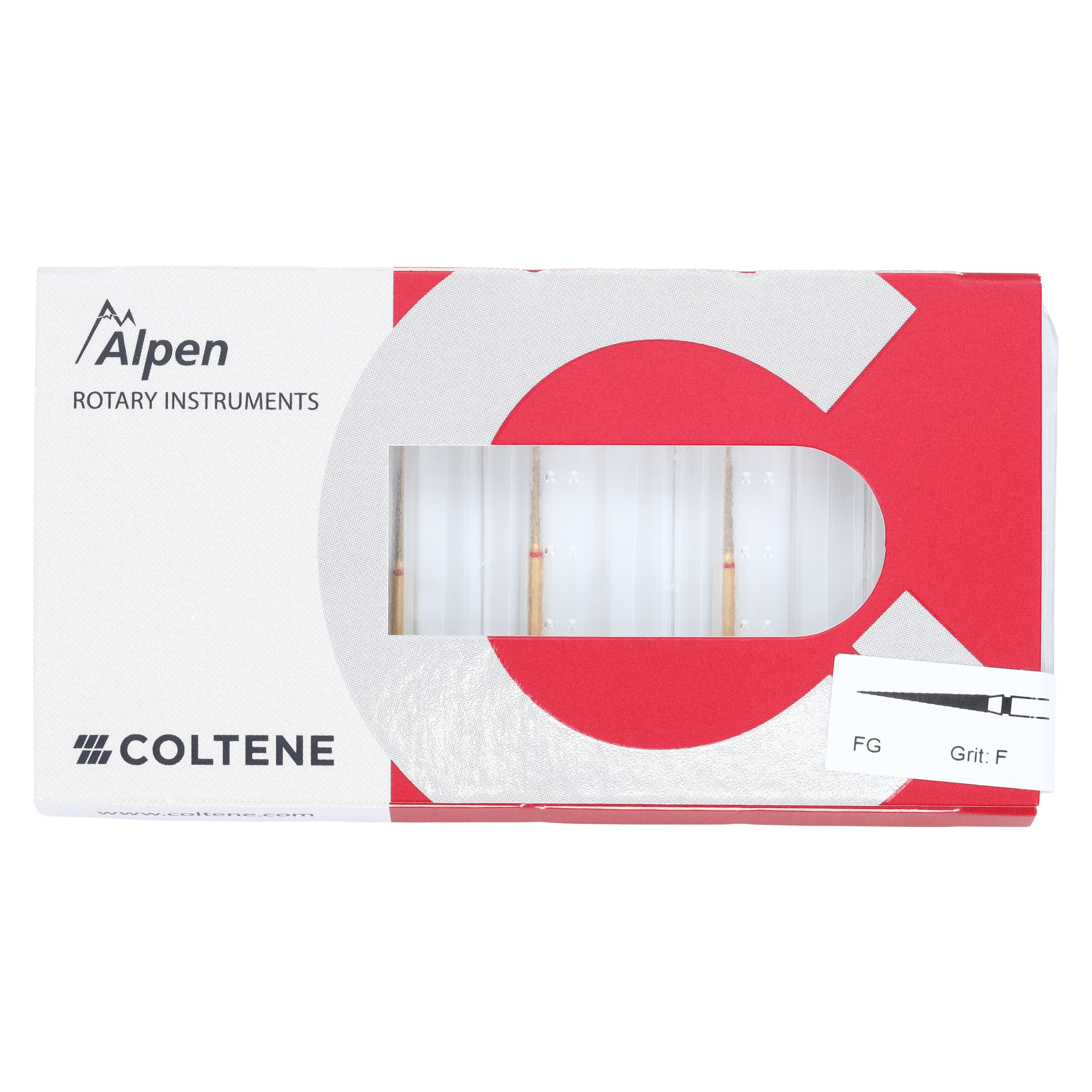 Coltene Alpen Multi-Use Multilayer Diamond Bur, FG, Fine, Flame/Needle, #859-010, 1 mm Head Diameter, 10 mm Head Length, 5/Pkg thumbnail 4