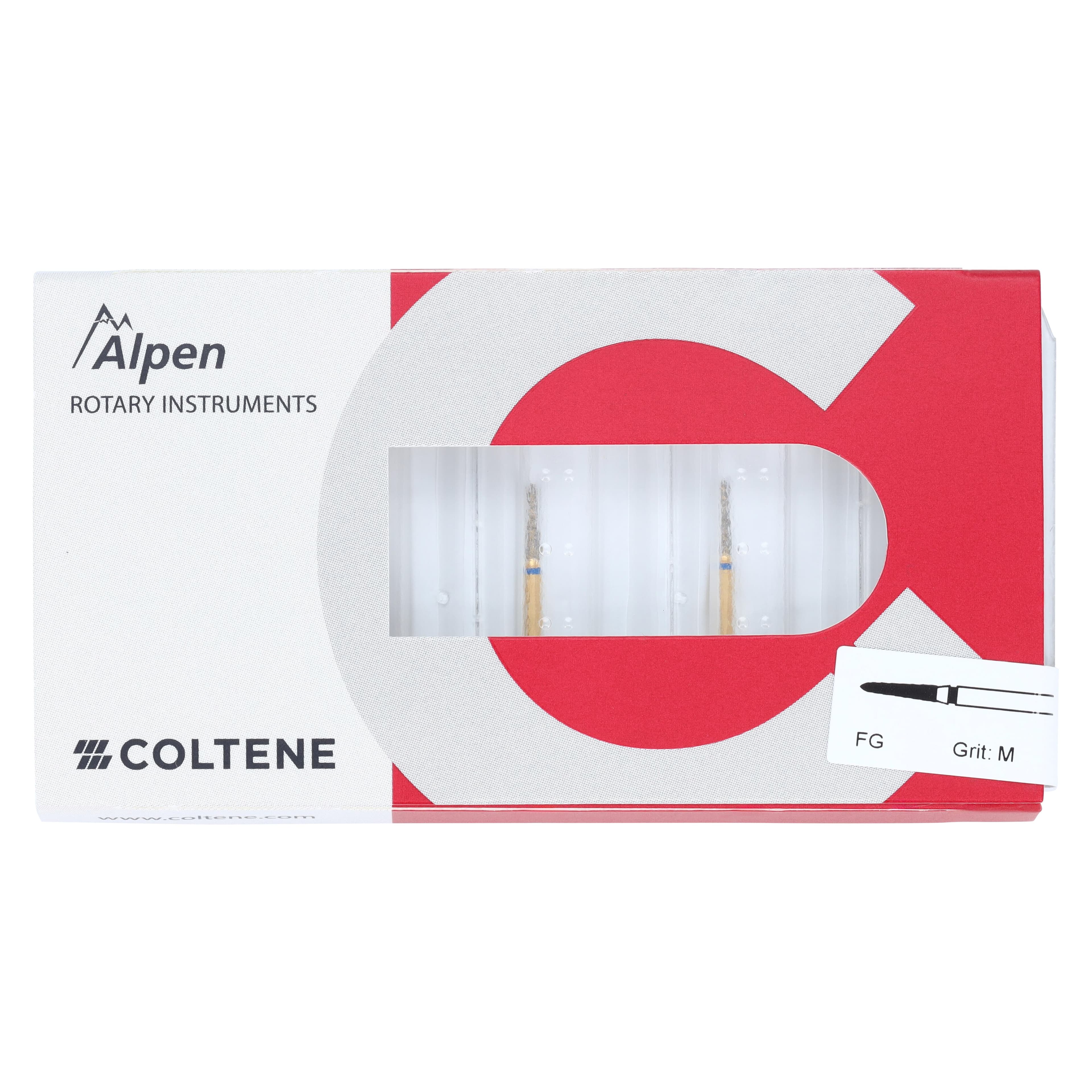 Coltene Alpen Multi-Use Multilayer Diamond Bur, FG, Medium Grit, Tapered Torpedo/Curettage, #877K-012, 1.2 mm Head Diameter, 6 mm Head Length, 5/Pkg thumbnail 5
