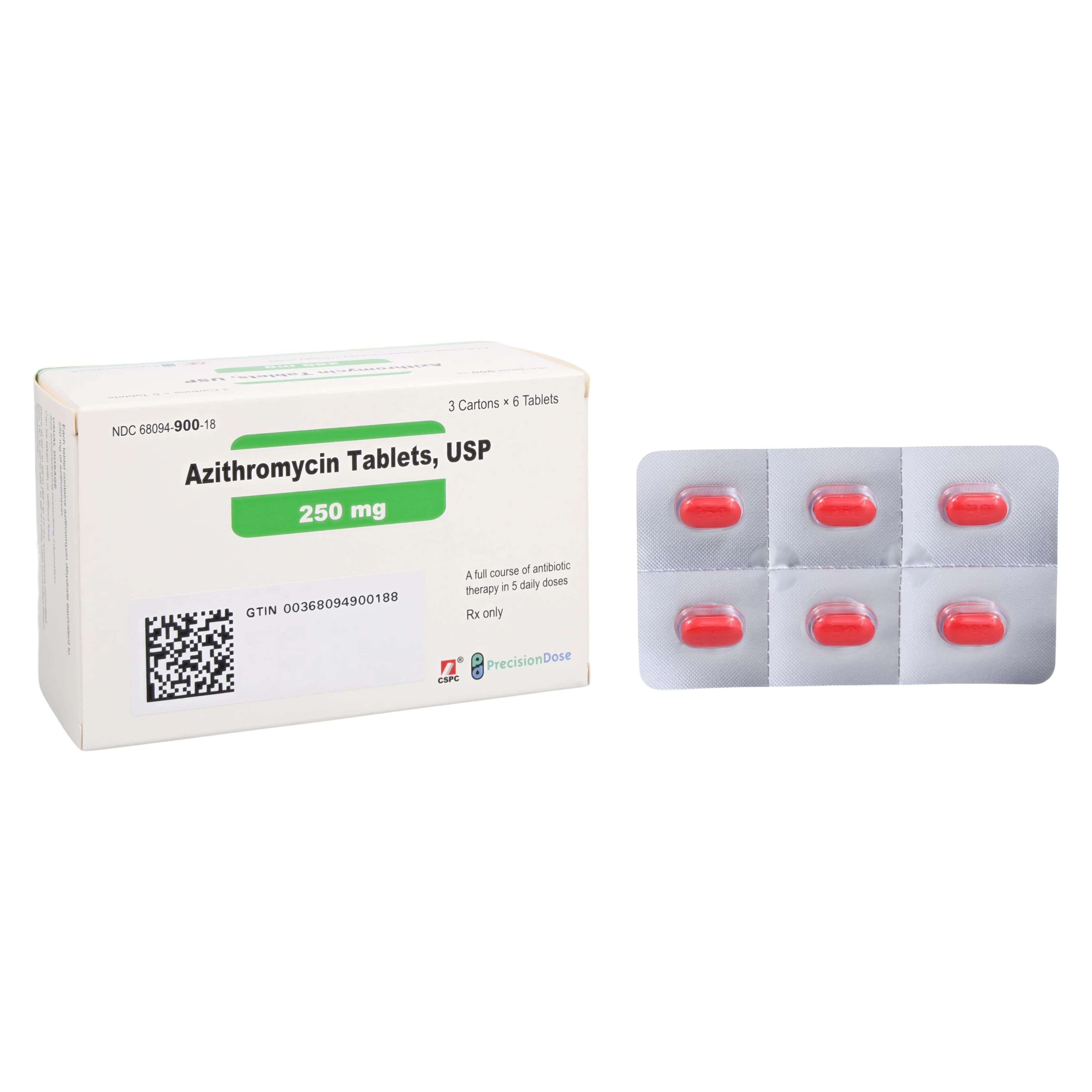 Azithromycin Tablets UD, 250mg, Blister Pack, 3x6/Package, Precision Dose - Azithromycin Tablets UD - Image 1