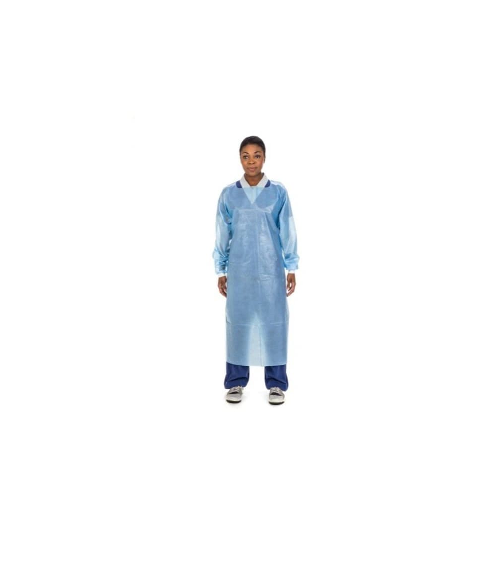 Cardinal Health AAMI Level 4 Protective Gown, Polyethylene Film Coated Spunbonded Polypropylene, 2X-Large, Blue, Non-Sterile, Open Back with Thumb Loops, 100/Case - Gown Protctv AAMI Level 4 - Image 1