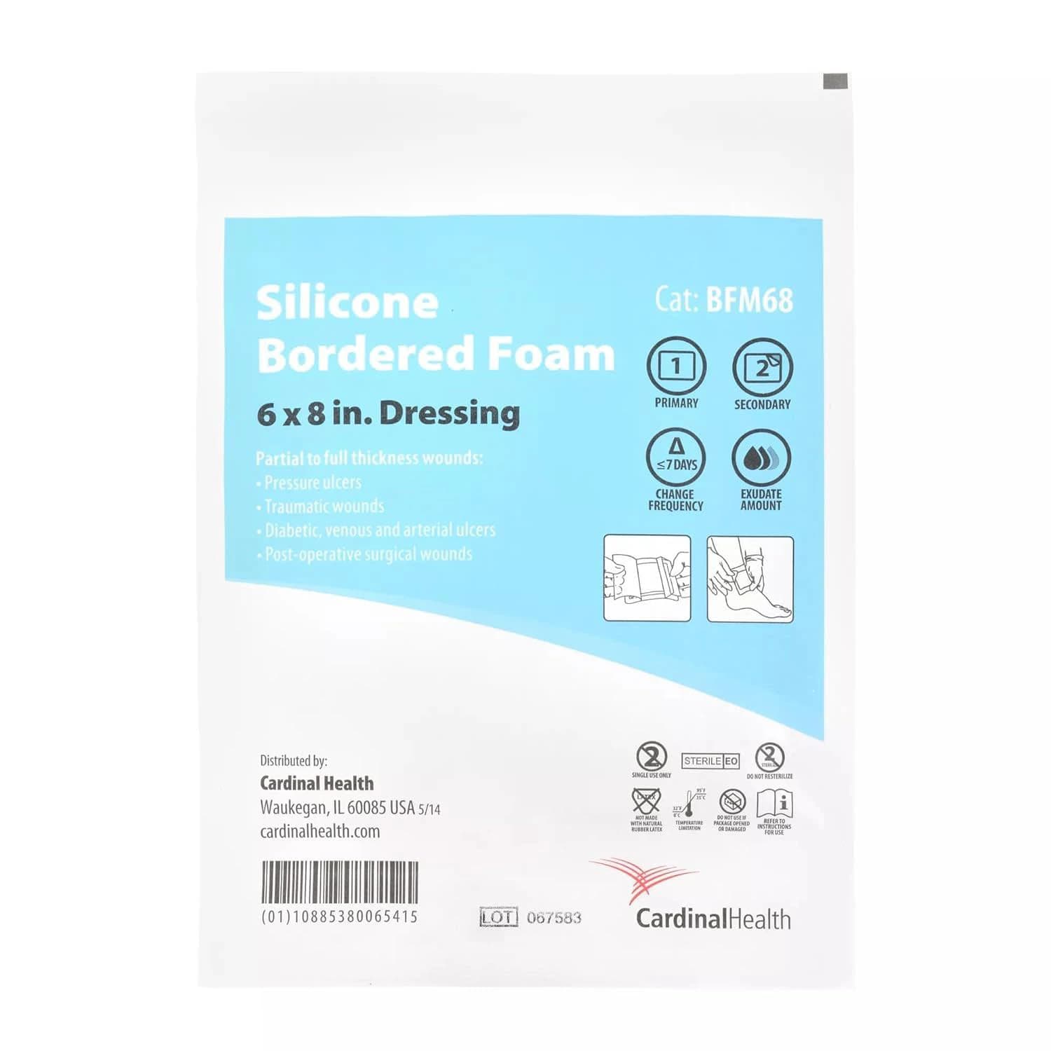 Kendall Foam Dressing, 6x8", 5-Layer, Sterile, Bordered Silicone Adhesive, Highly Absorbent, Latex-Free - Dressing Silicone Foam Boarder - Image 1