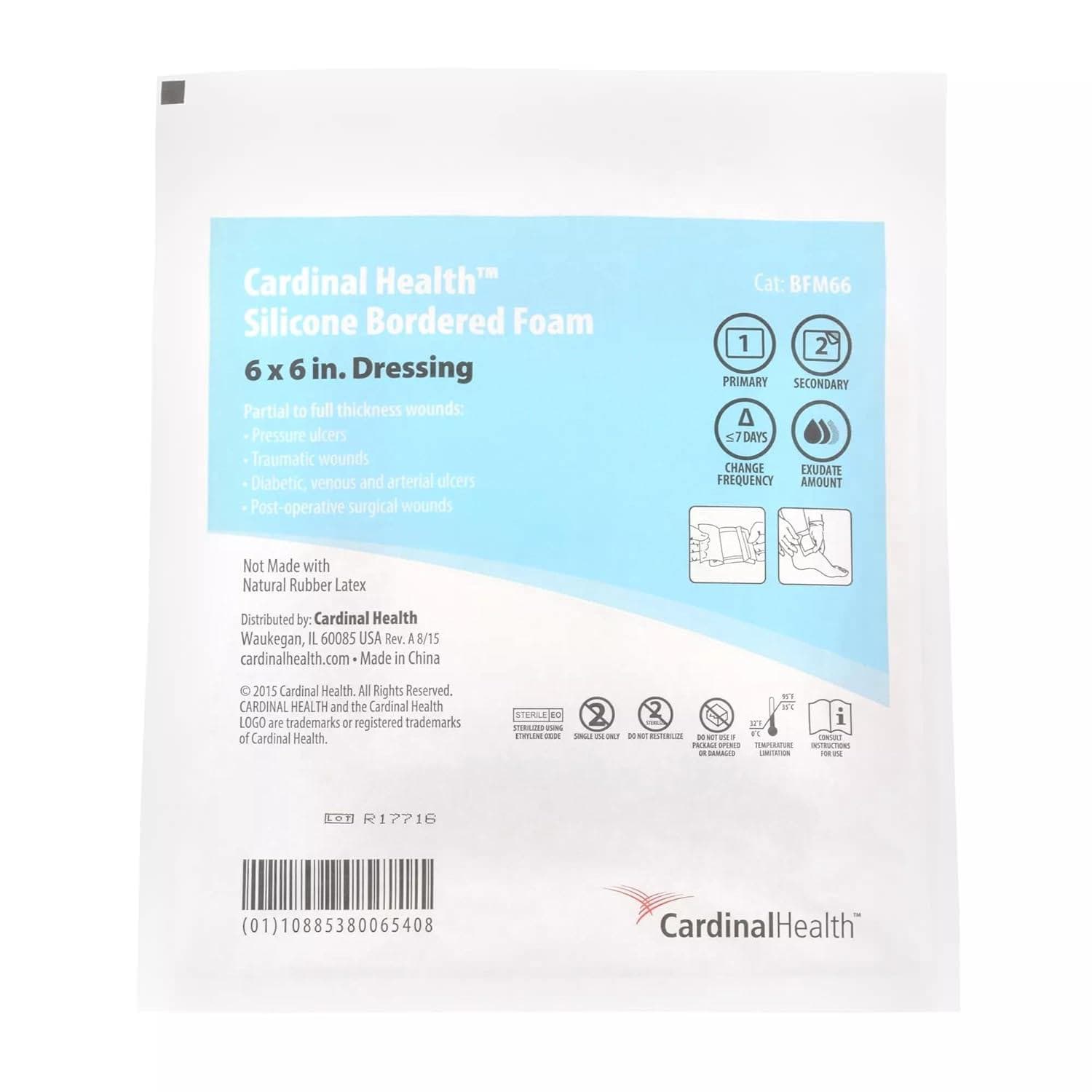 Kendall Foam Dressing, 6x6" Bordered Silicone Adhesive, Sterile, 5-Layer, Highly Absorbent, Latex-Free - Dressing Silicone Foam Boarder - Image 1