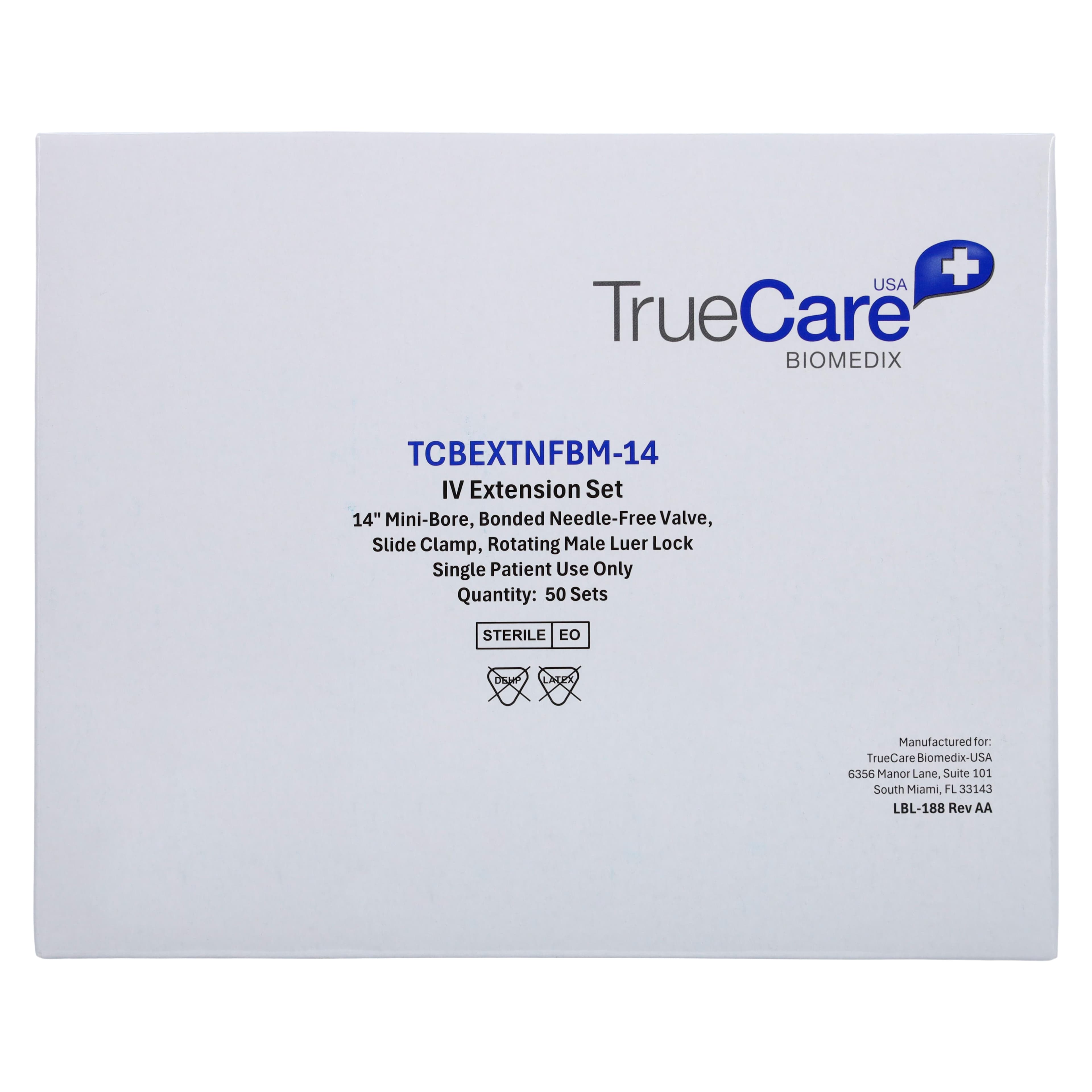 Truecare Biomedix IV Extension Set, Mini Bore, 14" Rotating Male Luer, Slide Clamp, Bonded Needle-Free Valve, 50/Box thumbnail 4