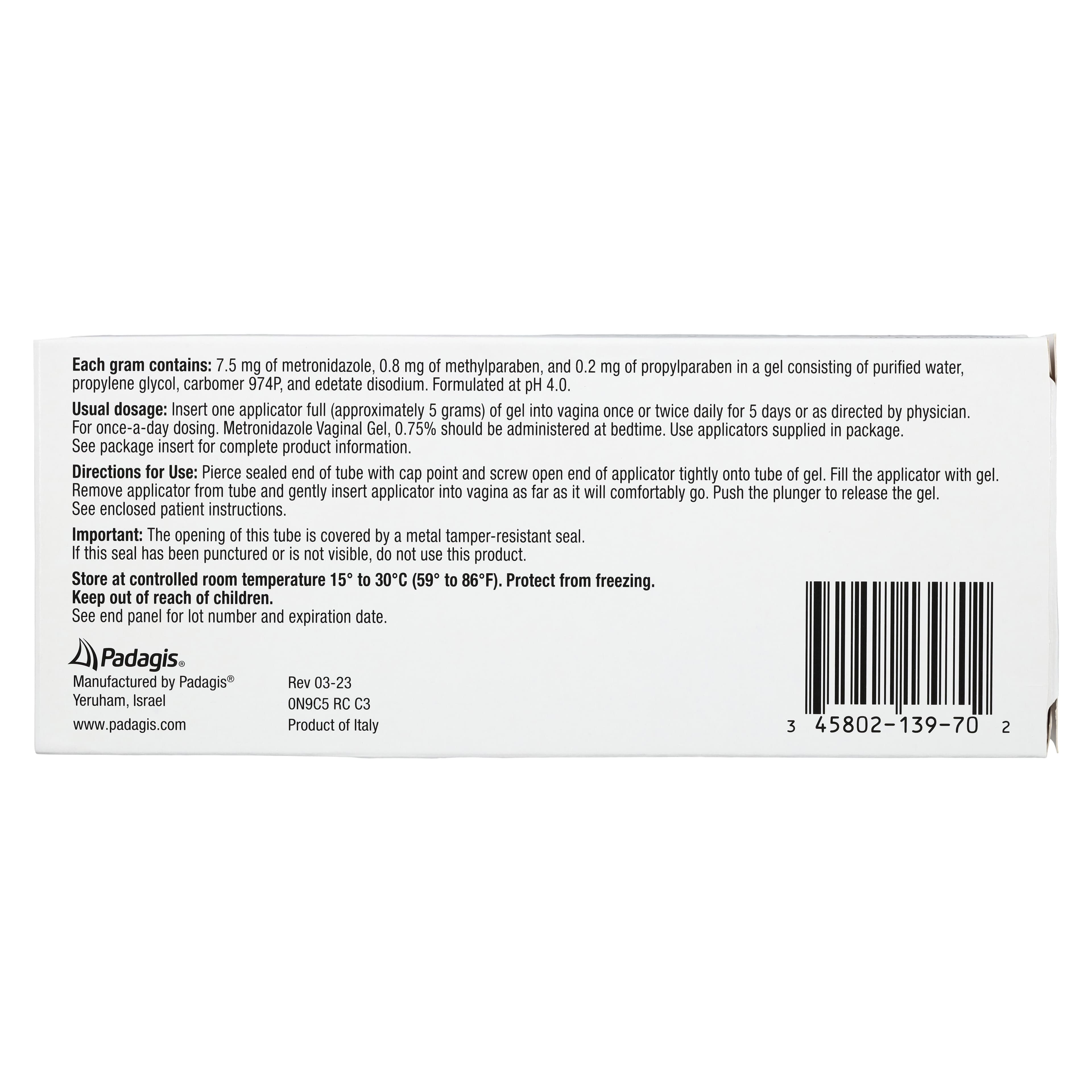 Metronidazole Vaginal Gel 0.75%, 70g Tube, Each thumbnail 4