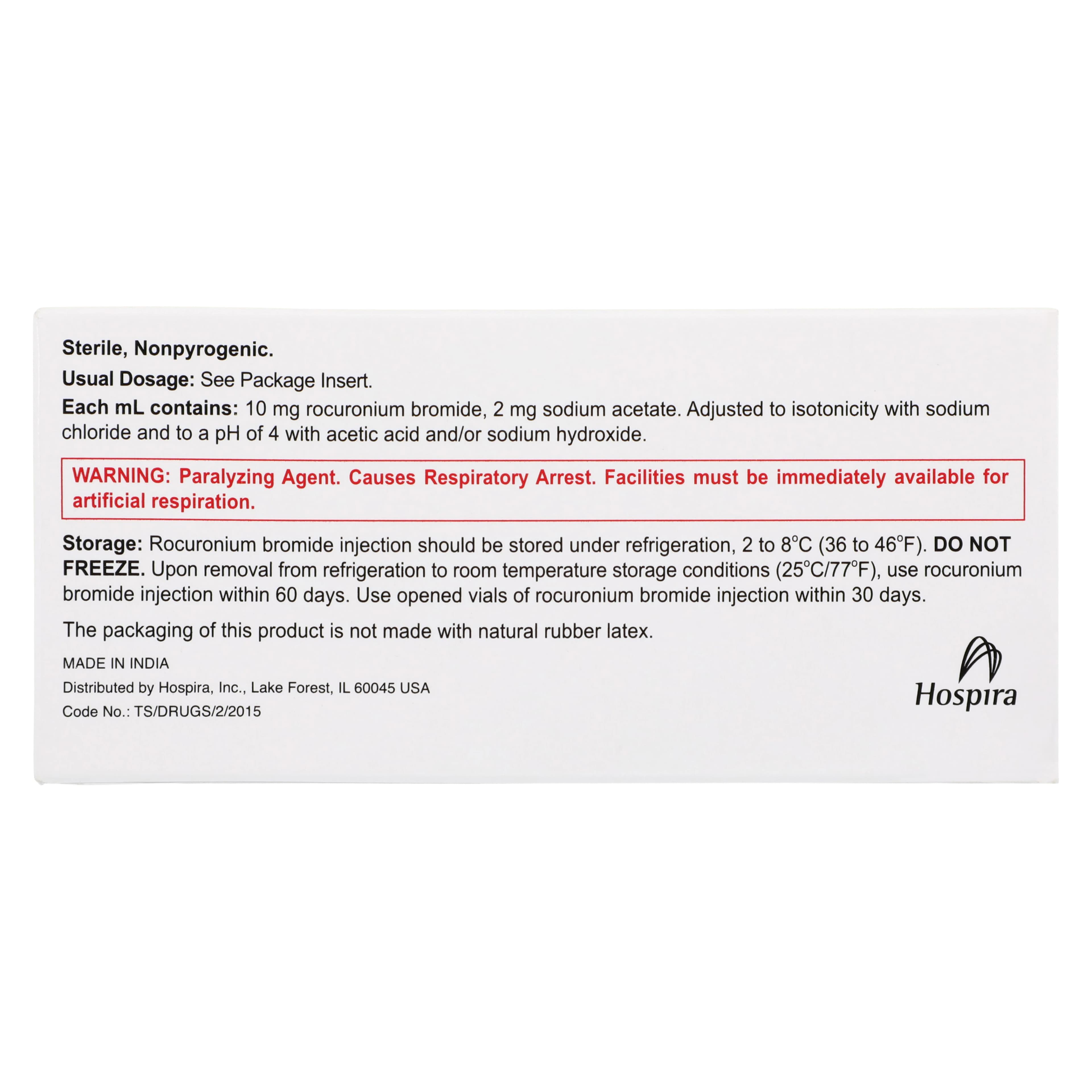 Rocuronium Bromide Injection 10 mg/mL, 5 mL Multiple-Dose Vial, 10/Package (Pfizer Injectables) thumbnail 5