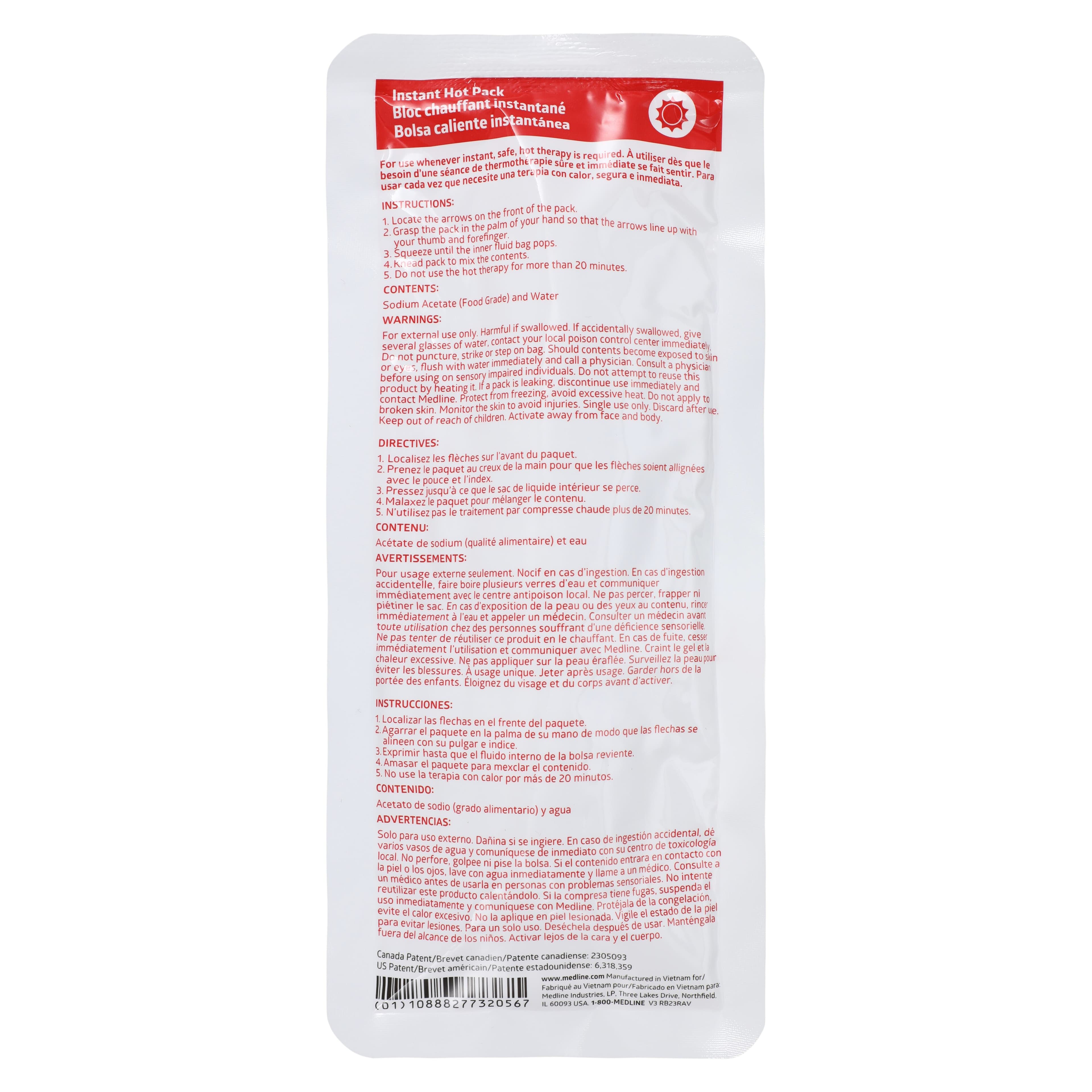 Medline Instant Hot Pack, 4" x 9", Single Use thumbnail 3
