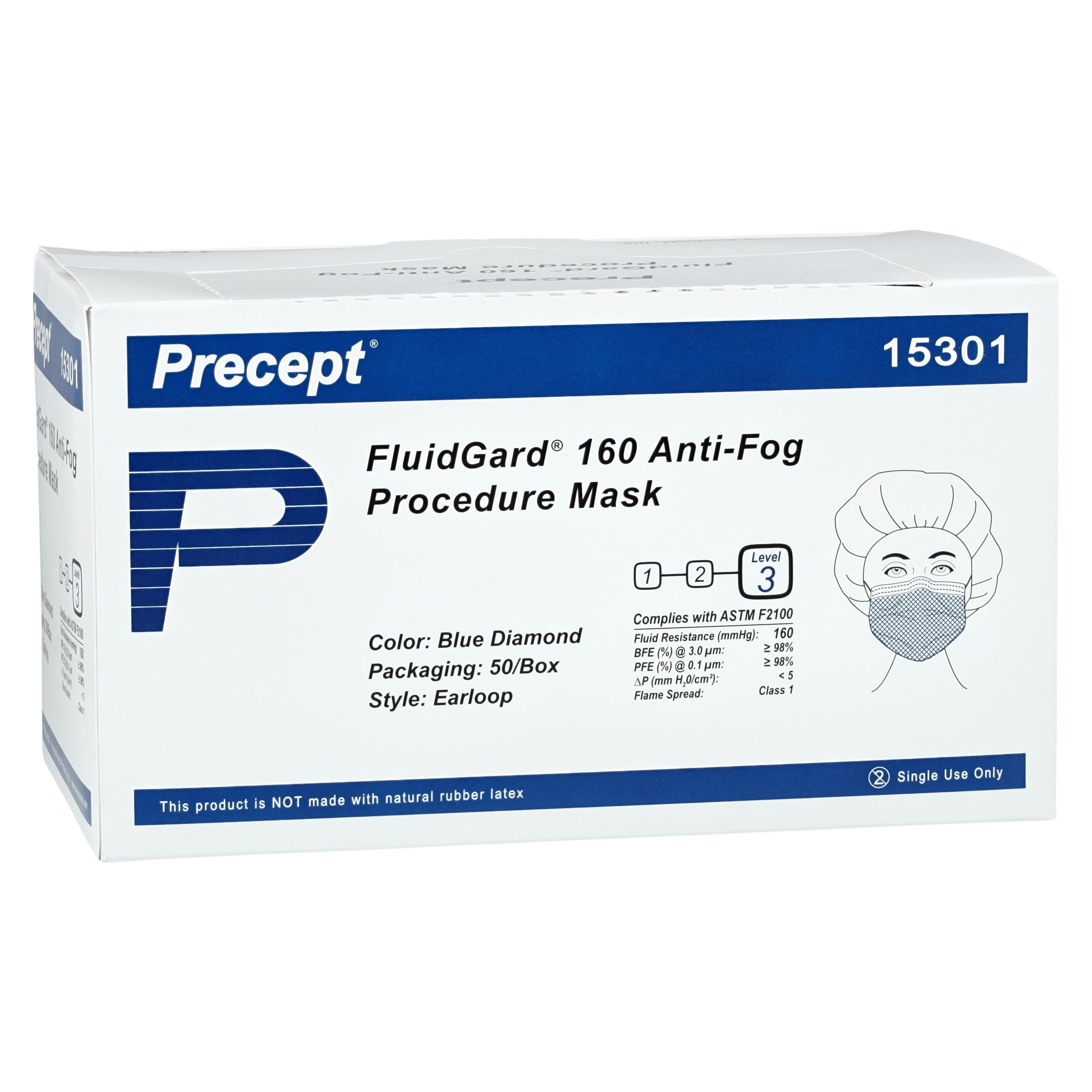 Aspen Surgical FluidGard Procedure Earloops Mask, Anti-Fog, ASTM Level 3, Blue Diamond, Latex-Free, 50/Box thumbnail 3