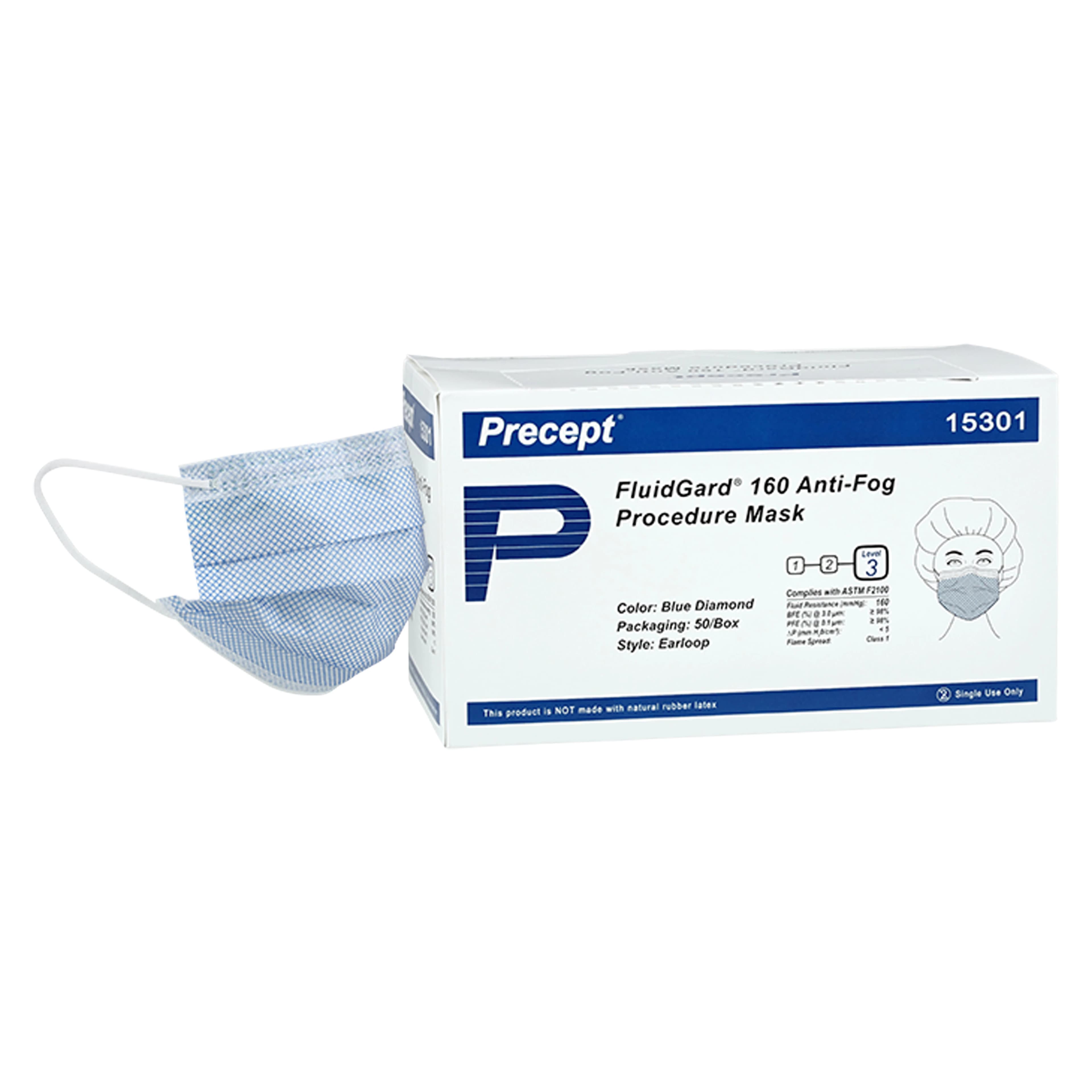 Aspen Surgical FluidGard Procedure Earloops Mask, Anti-Fog, ASTM Level 3, Blue Diamond, Latex-Free, 50/Box - Mask Procedure Anti-Fog - Image 1