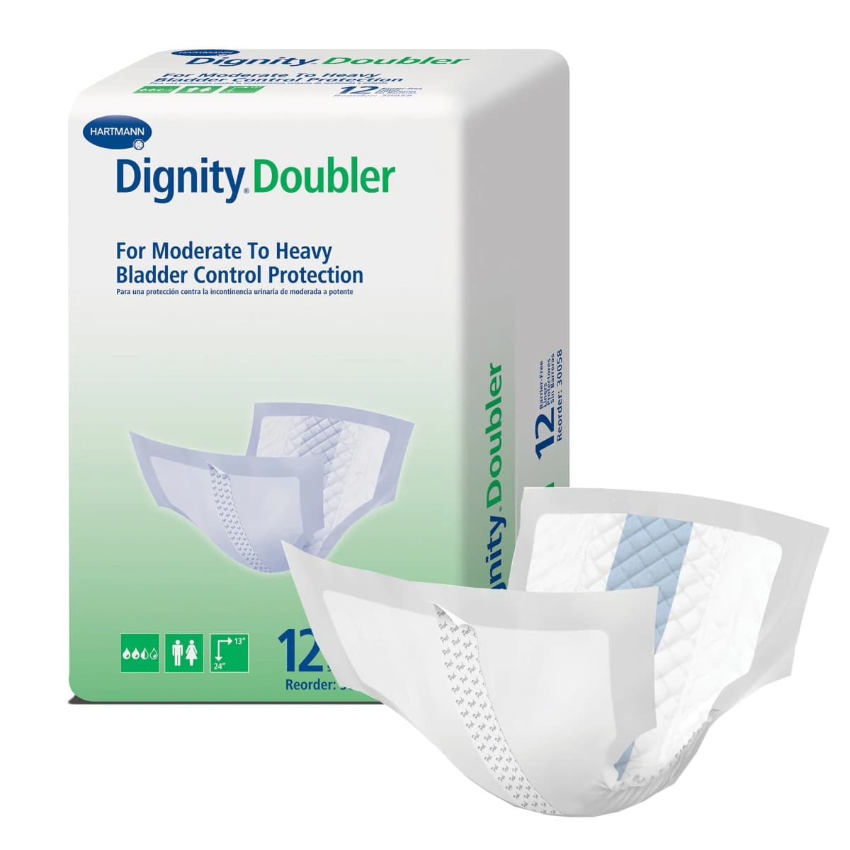 Hartmann Dignity Doubler Incontinence Liner, Unisex Adult, Moderate Absorbency, 13" x 24", White Backsheet, 72/Case - Liner Incont Dignity Doubler - Image 1