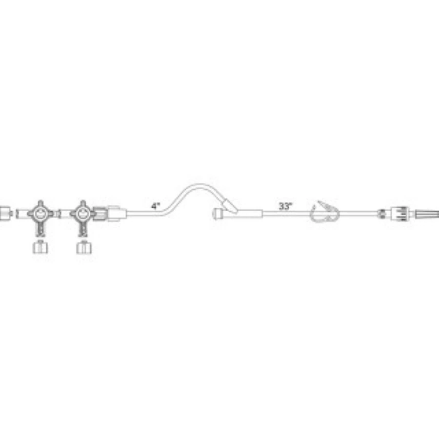 ICU Medical IV Extension Set, 2-Gang, Large Bore, 40" Tubing, 1 Y-Injection Site, Side Swivel Male Luer Lock, Pinch Clamp, 4-Way Hi-Flo Stopcocks, Sterile, 25/Case - Extension Set IV 2-Gang - Image 1