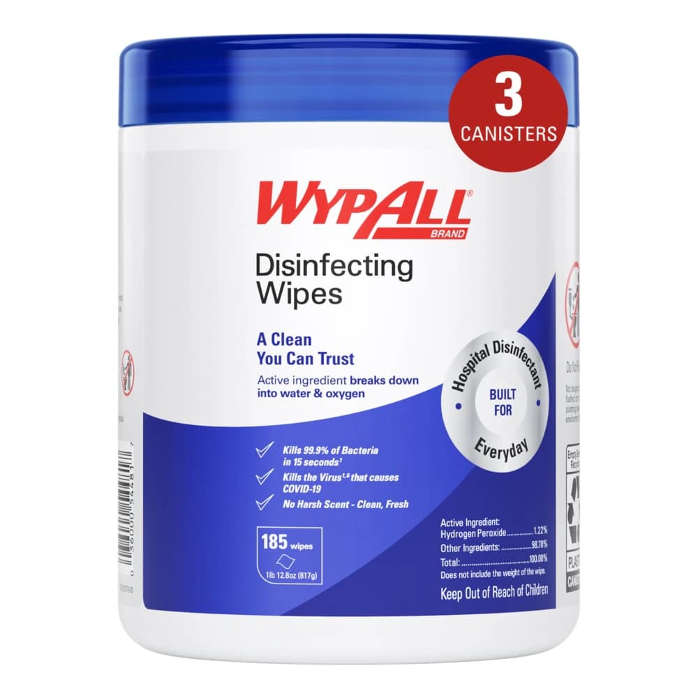 Kimberly-Clark Professional WypAll Disinfecting Wipes, 5.75 in x 7 in, 185 Wipes/Canister, 3 Canisters/Case - Wipes WypAll Disinfecting - Image 1