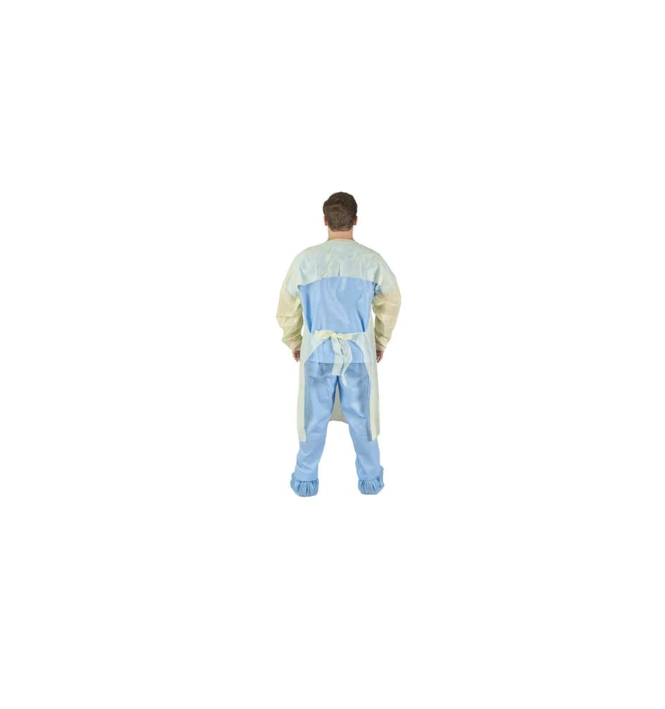 Halyard Isolation Gown, Lightweight Over-the-Head, 3-Layer SMS, Universal Size, Yellow, Open Back with Thumb Hooks, 100/Case - Gown Iso Lt Wt Over-The-Head - Image 1