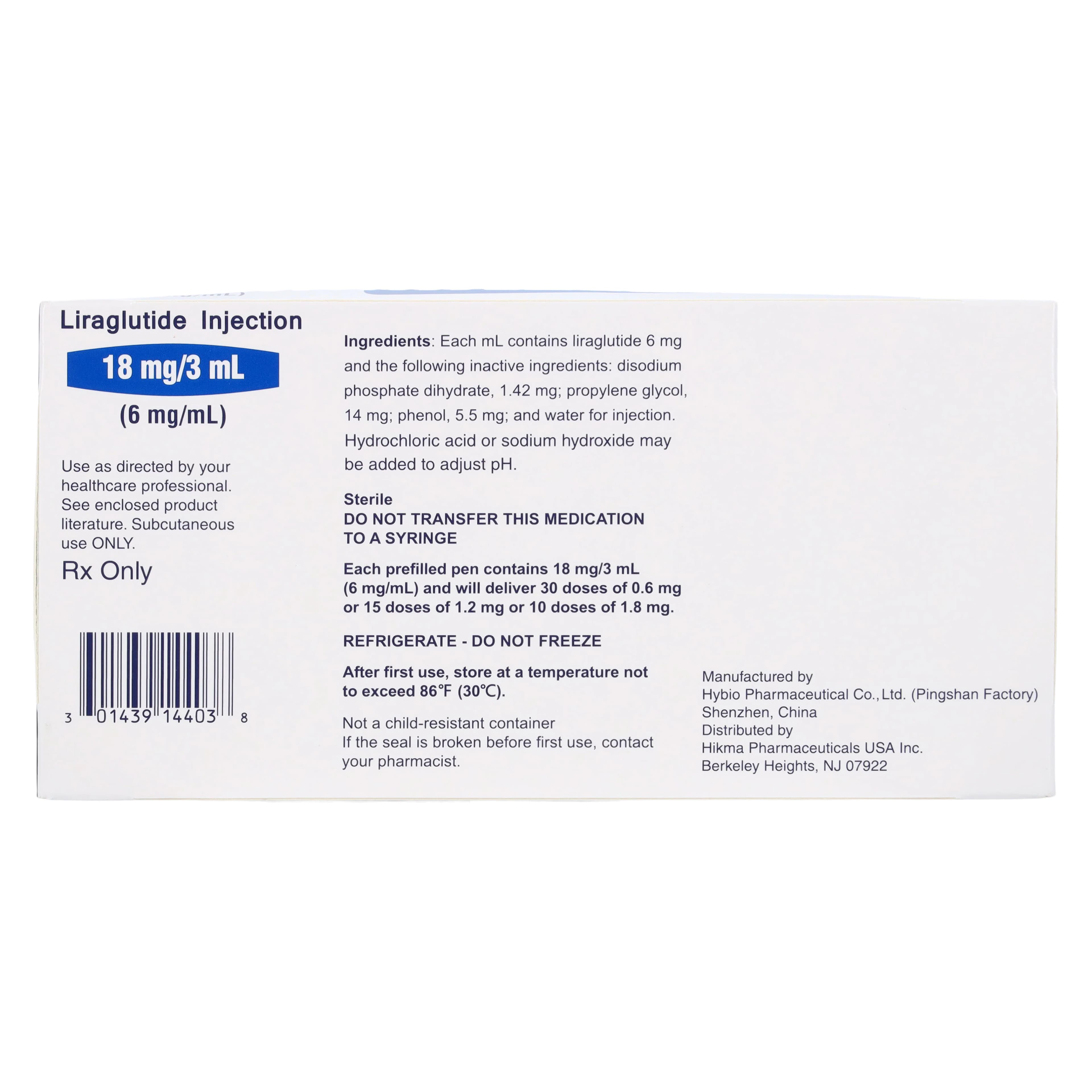 Liraglutide Injection 6mg/mL Prefilled Pens, 3mL, 3/Package (Hikma Pharmaceuticals) thumbnail 2