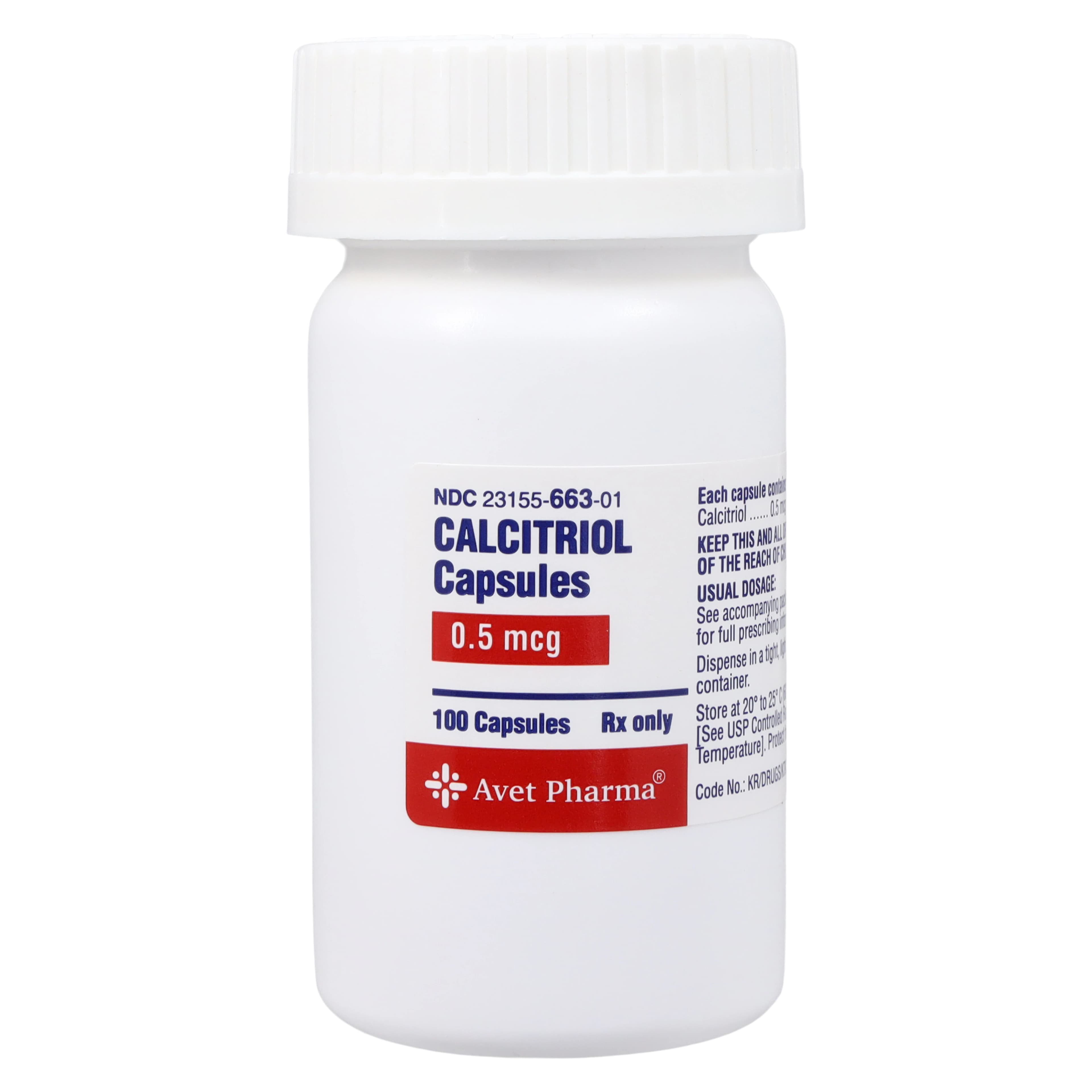 Calcitriol Capsules 0.5 mcg, Bottle of 100, Heritage Pharmaceuticals - Calcitriol Capsules - Image 1