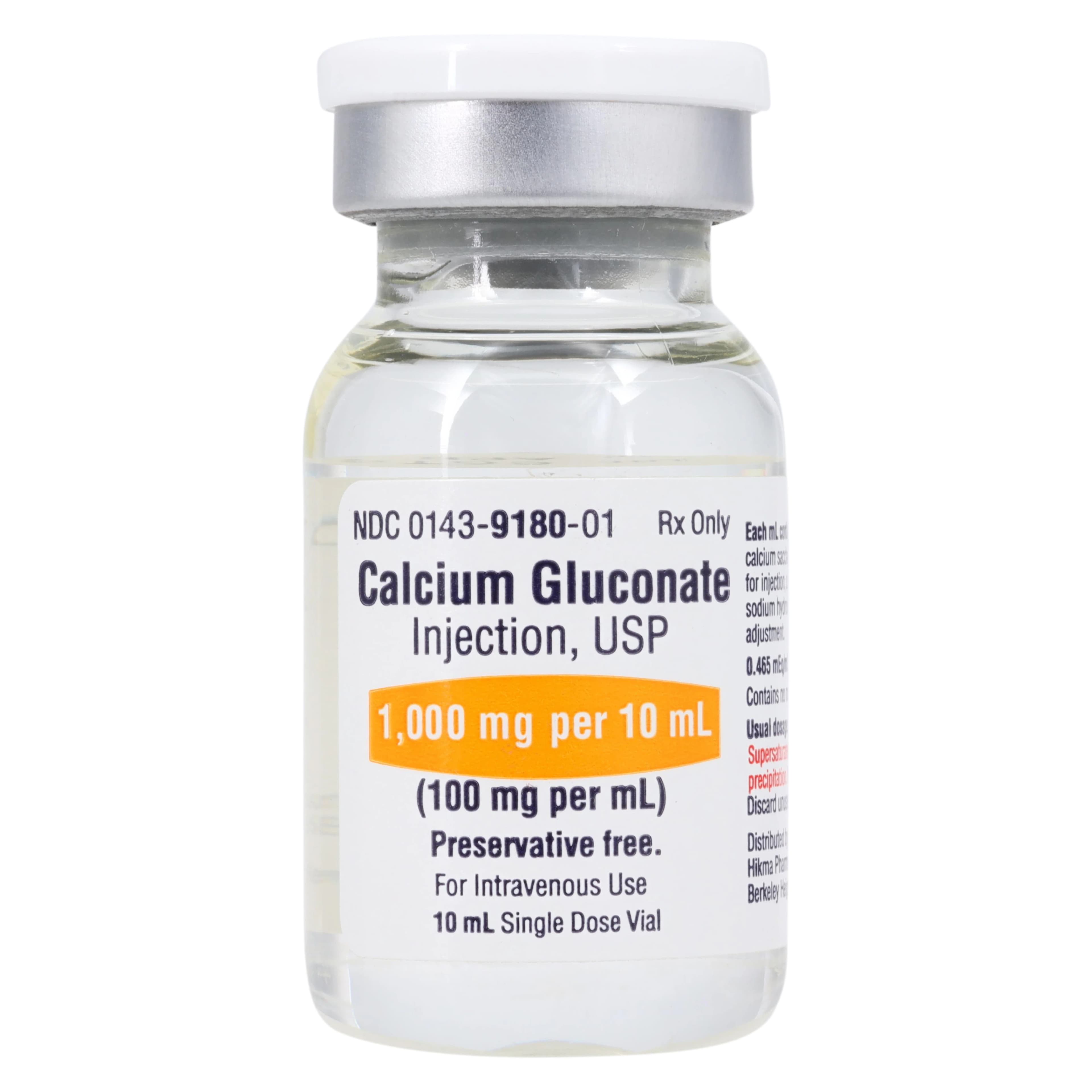 Calcium Gluconate Injection, 100mg/mL, SDV, 10mL, 25/Package, Hikma Pharmaceuticals thumbnail 2