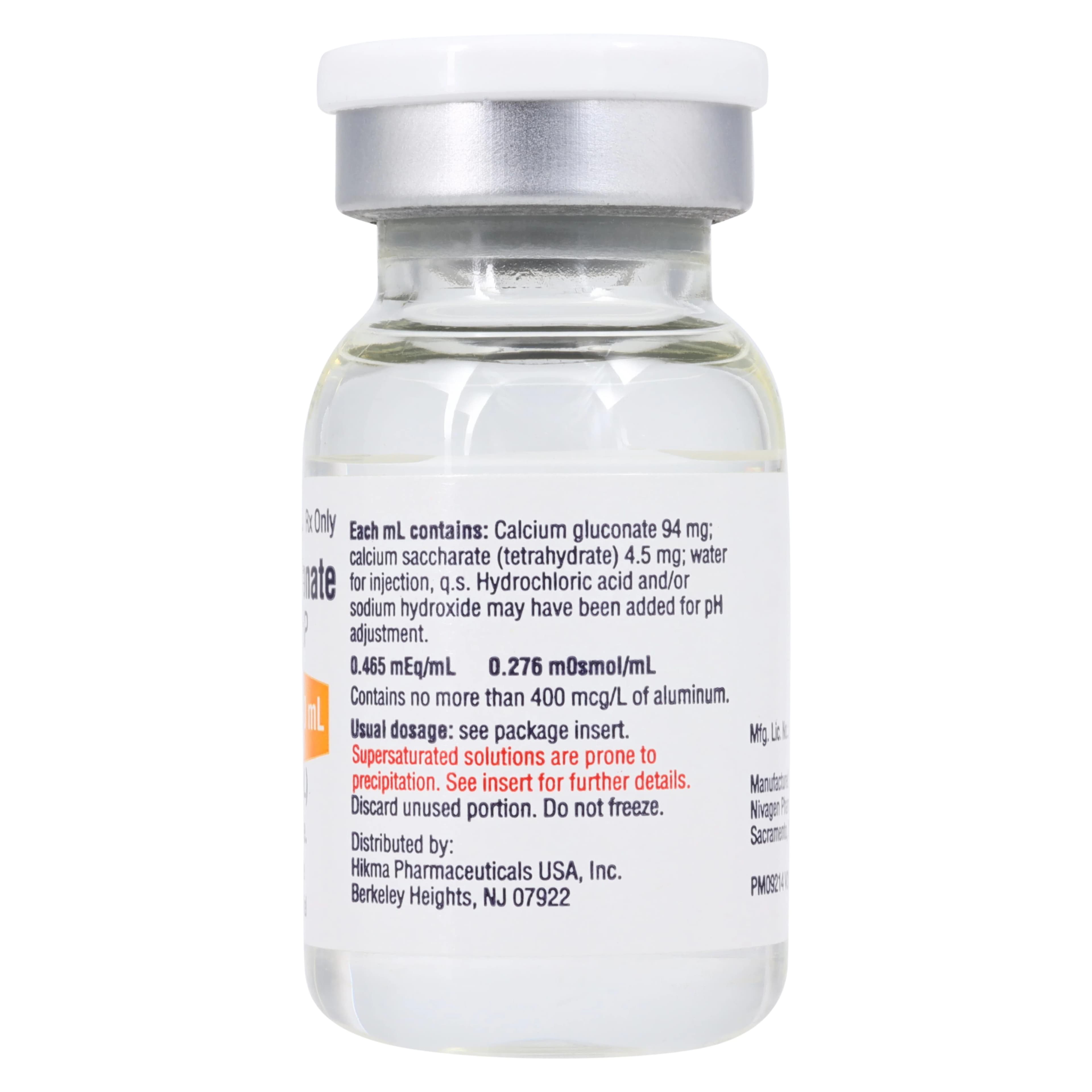 Calcium Gluconate Injection, 100mg/mL, SDV, 10mL, 25/Package, Hikma Pharmaceuticals thumbnail 3