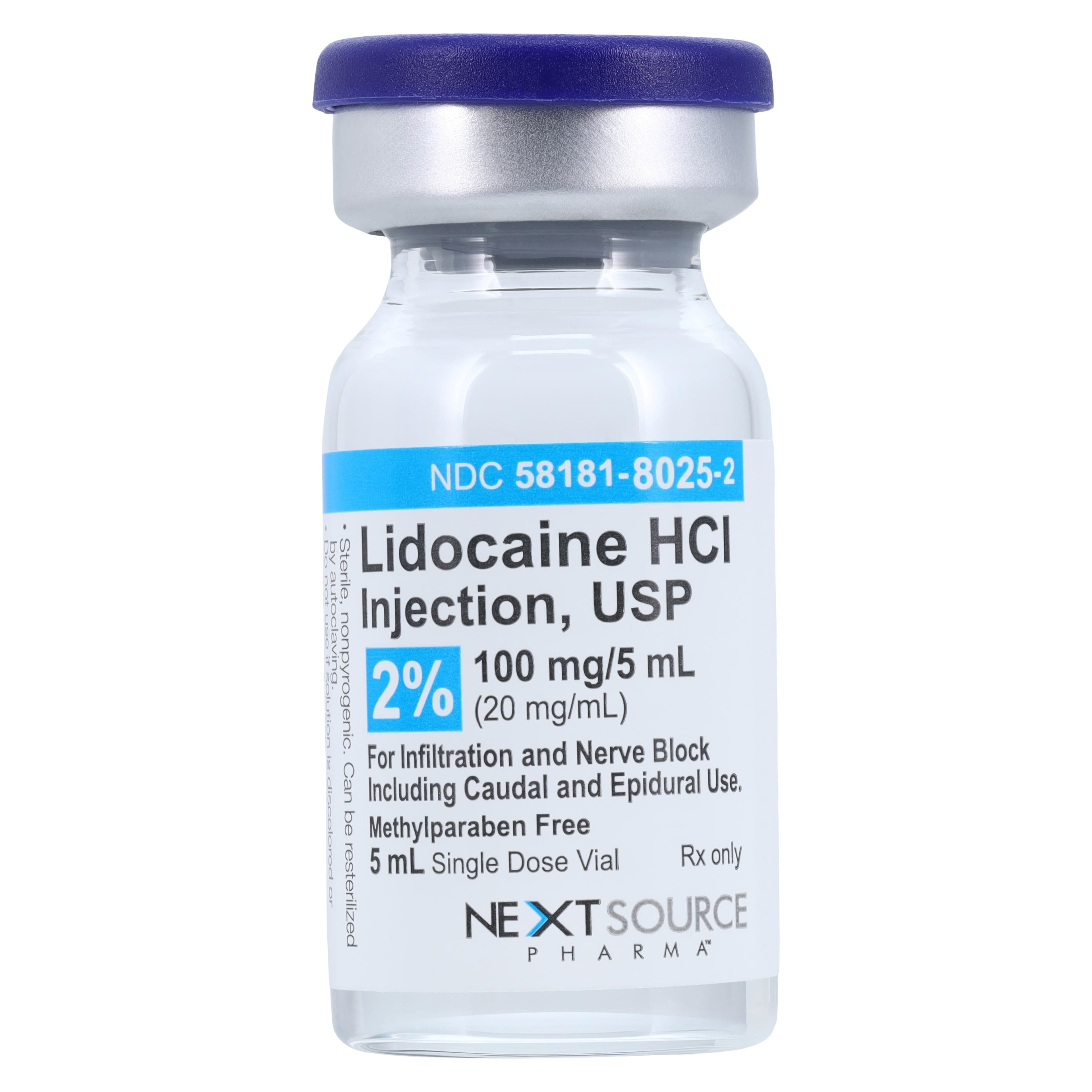 Lidocaine HCl Injection 2% Preservative Free, Single-Dose Vial, 5 mL, 25/Package thumbnail 2