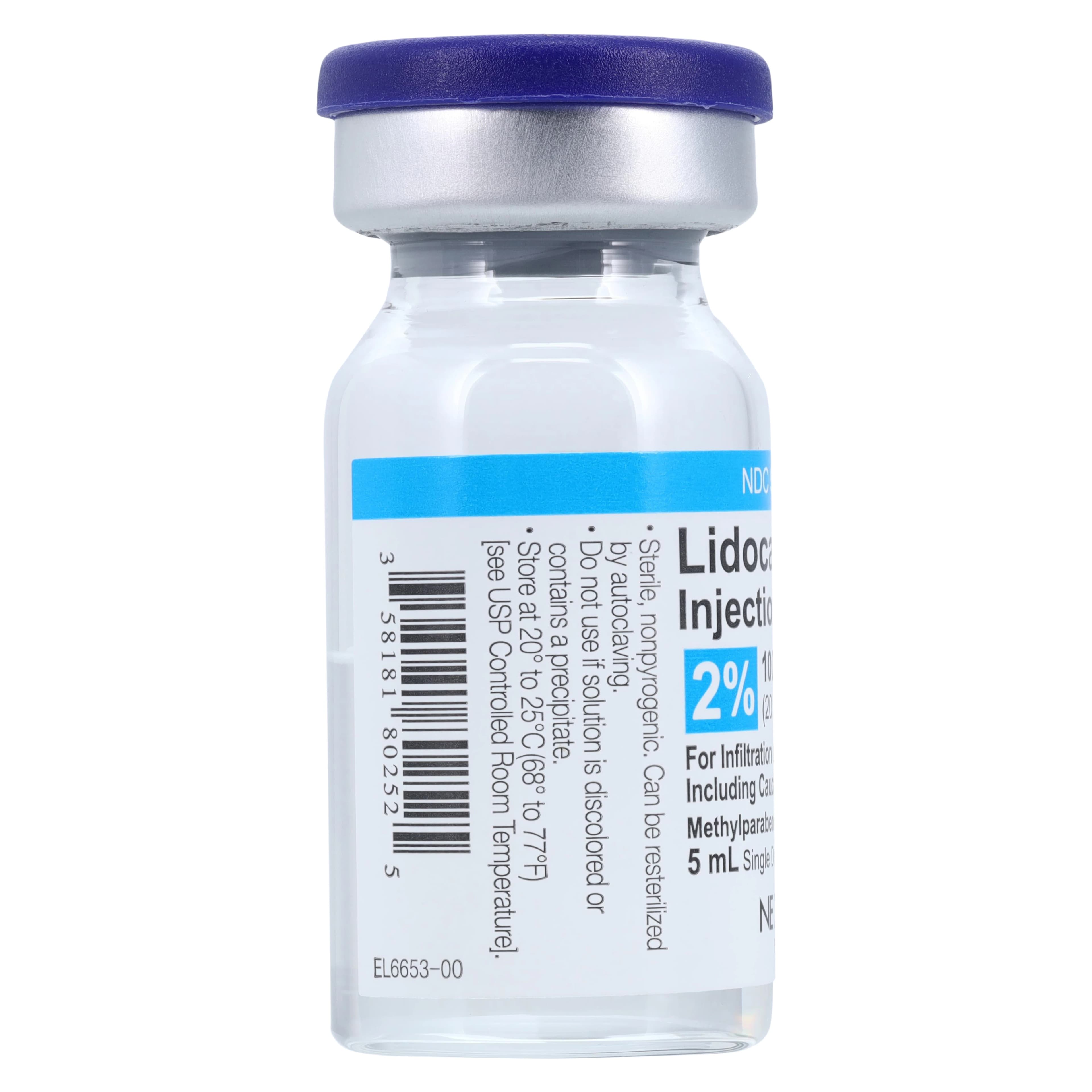 Lidocaine HCl Injection 2% Preservative Free, Single-Dose Vial, 5 mL, 25/Package thumbnail 3
