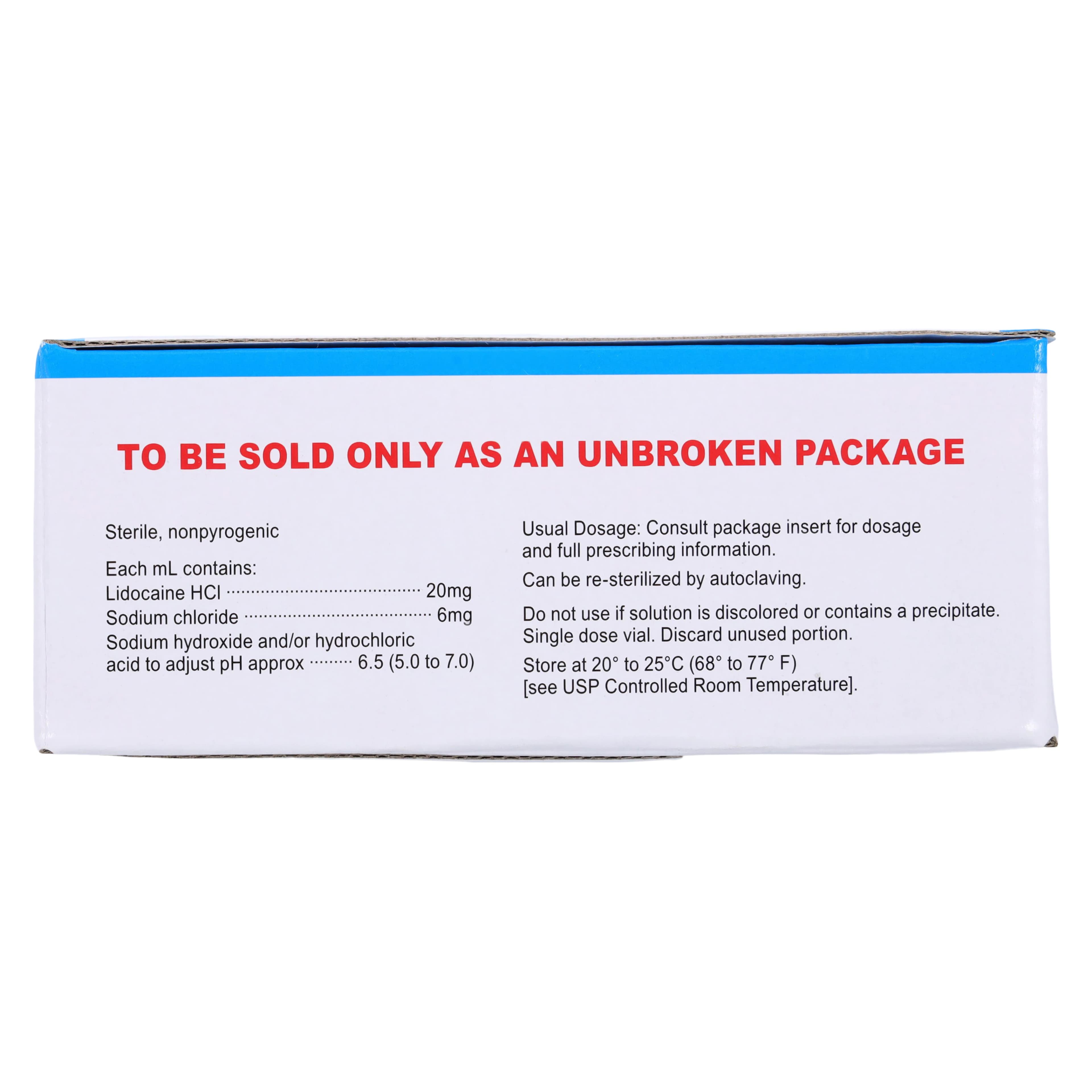 Lidocaine HCl Injection 2% Preservative Free, Single-Dose Vial, 5 mL, 25/Package thumbnail 4