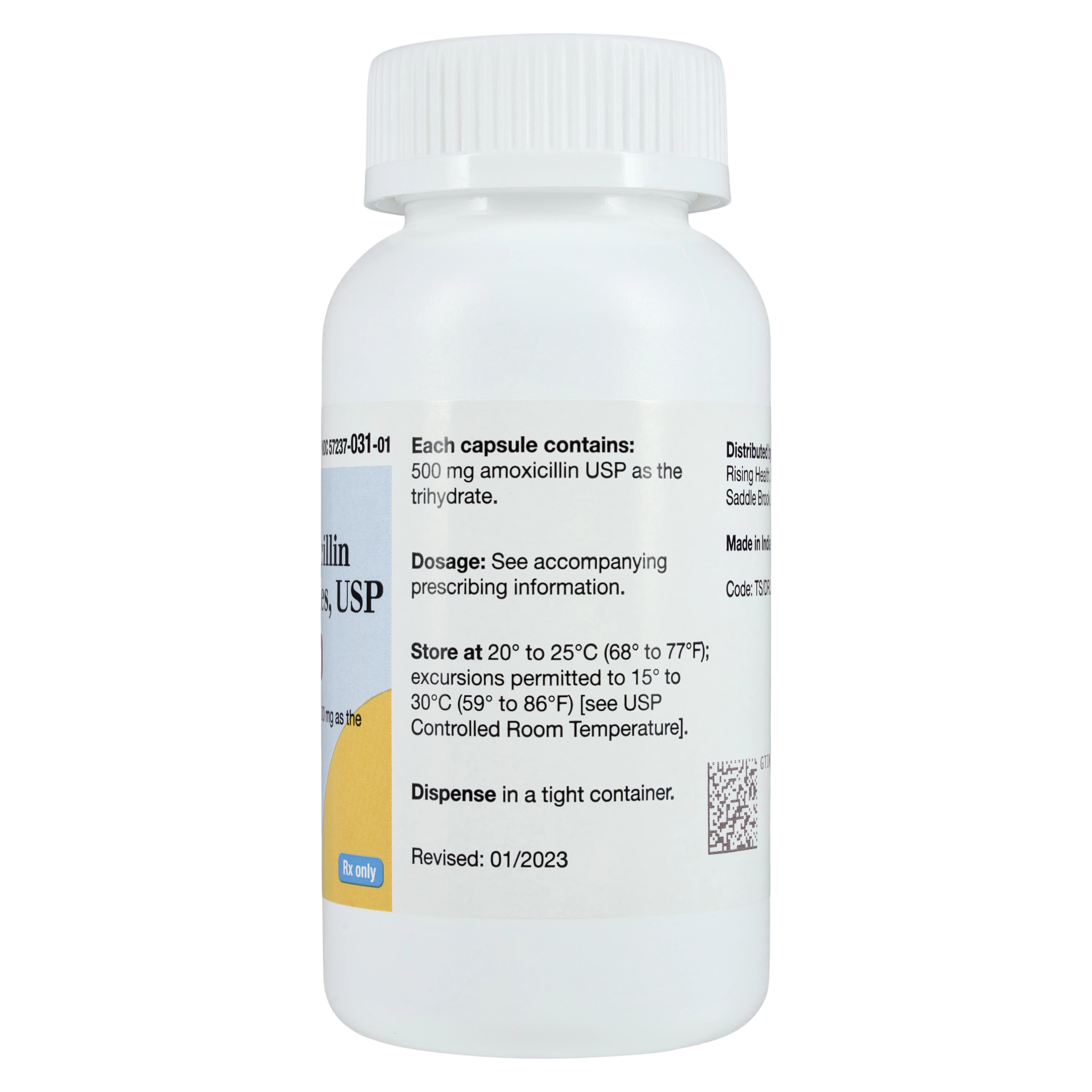 Rising Pharmaceuticals Amoxicillin USP 500mg Capsules, 100 Count Bottle (A45) thumbnail 2