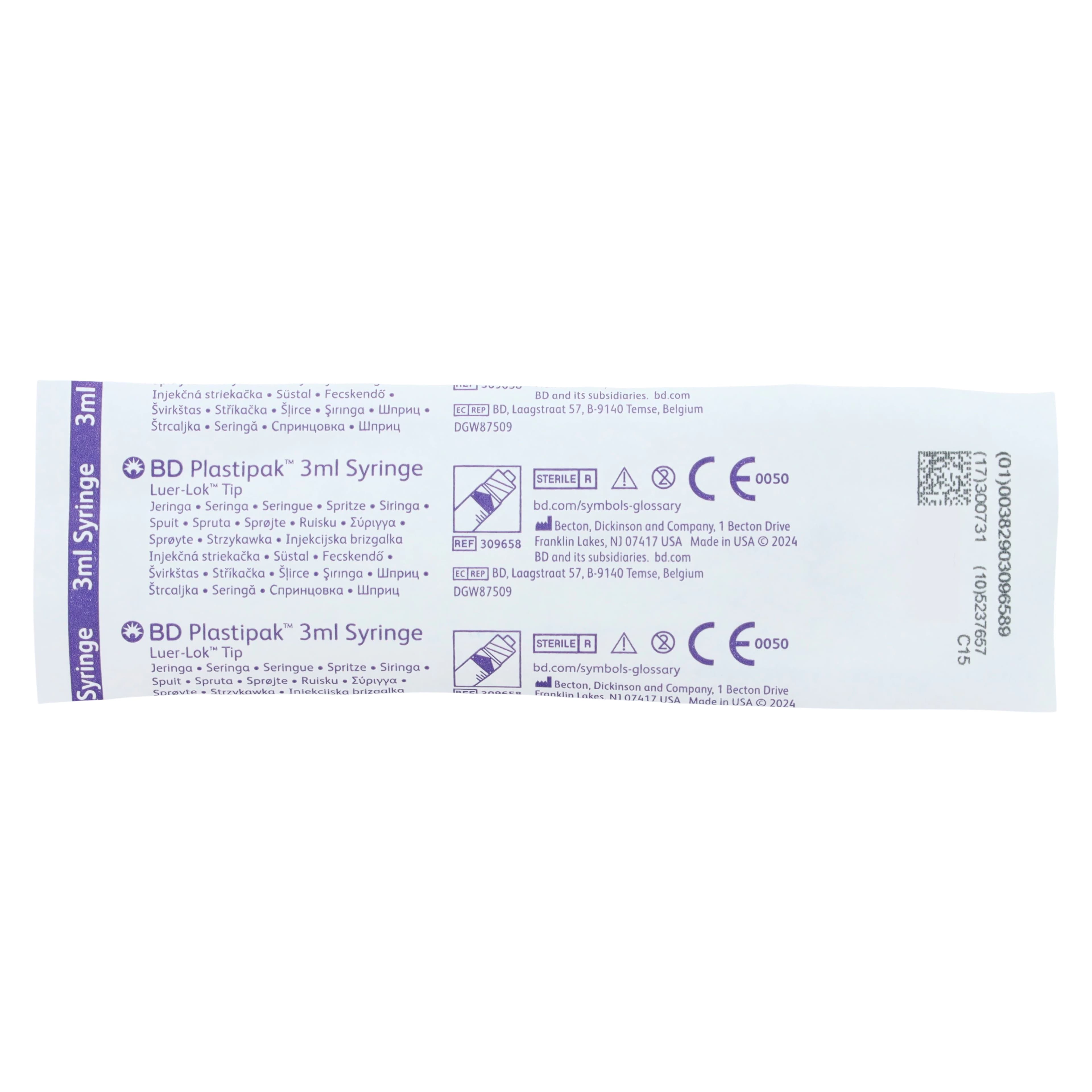 BD General Use Syringe, 3mL, Luer-Lok, 3-Piece, Low Dead Space, Sterile, 200/Box thumbnail 3