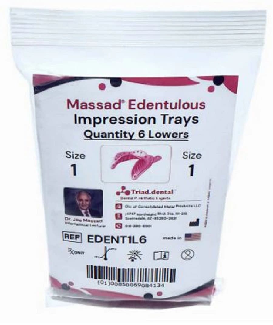 Massad Edentulous Impression Tray, Size 1, Lower, 6/Pkg - Massad Edentulous Impression Tray 1L Pack of 6 - Image 1