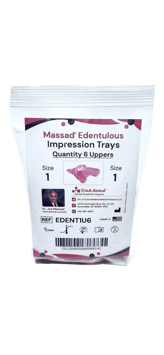 Massad Edentulous Impression Trays, Size 1, Upper, Disposable, 6/Pkg - Massad Edentulous Impression Tray 1U Pack of 6 - Image 1