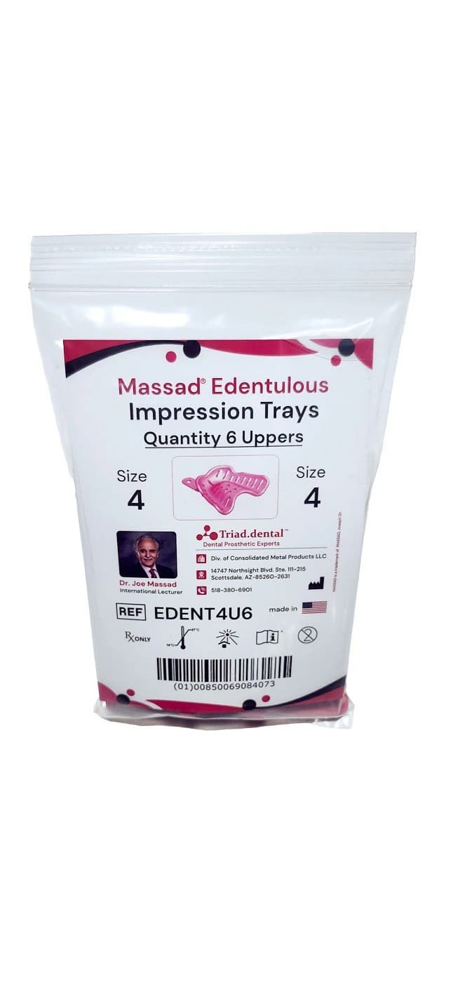 Massad Edentulous Impression Tray, Size 4, Upper, 6/Pkg - Massad Edentulous Impression Tray 4U Pack of 6 - Image 1