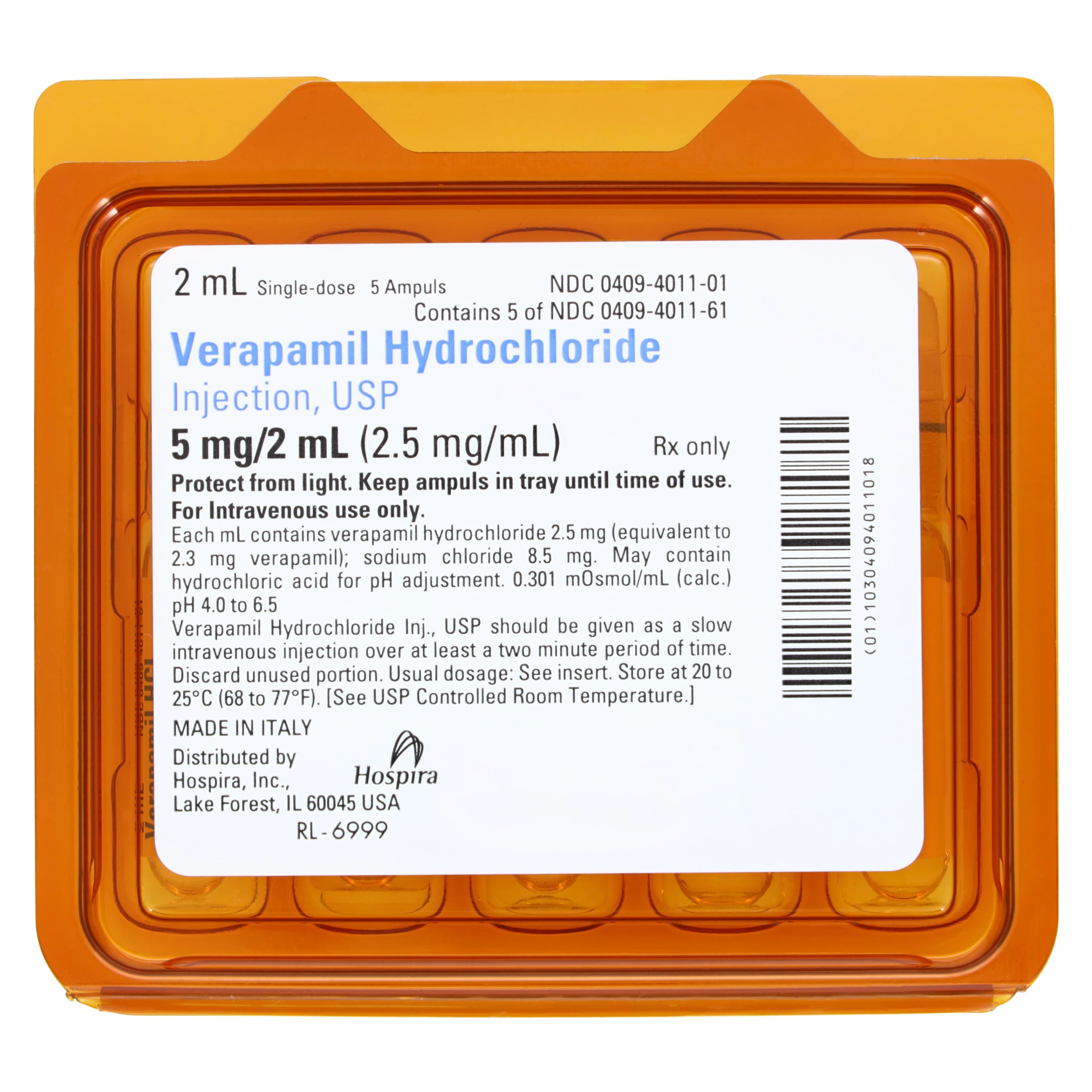 Verapamil HCl Injection, 2.5 mg/mL, 2 mL Ampule, Preservative-Free, 5/Package thumbnail 3