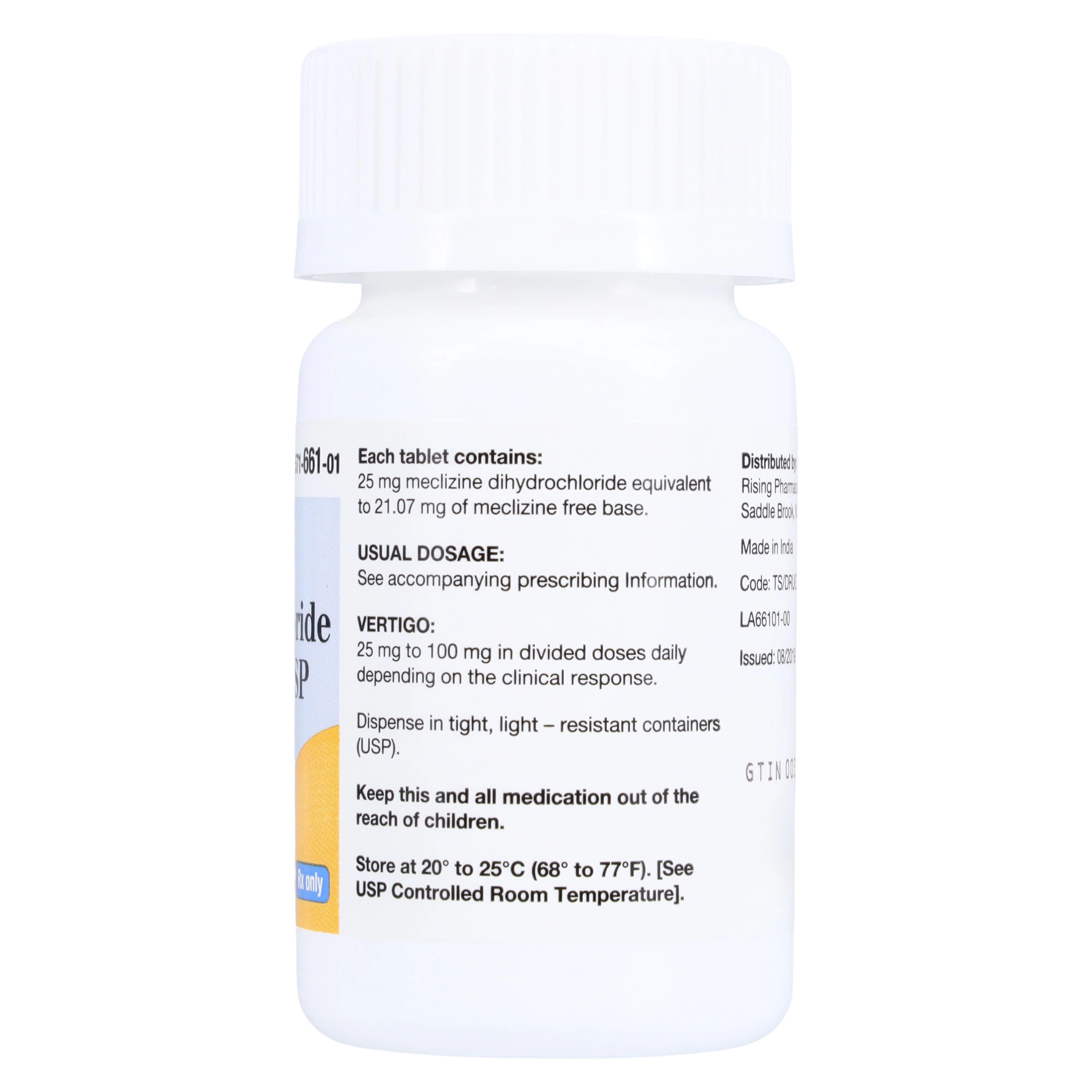 Meclizine HCl Tablets, 25mg, 100/Bottle, Rising Pharmaceuticals thumbnail 2