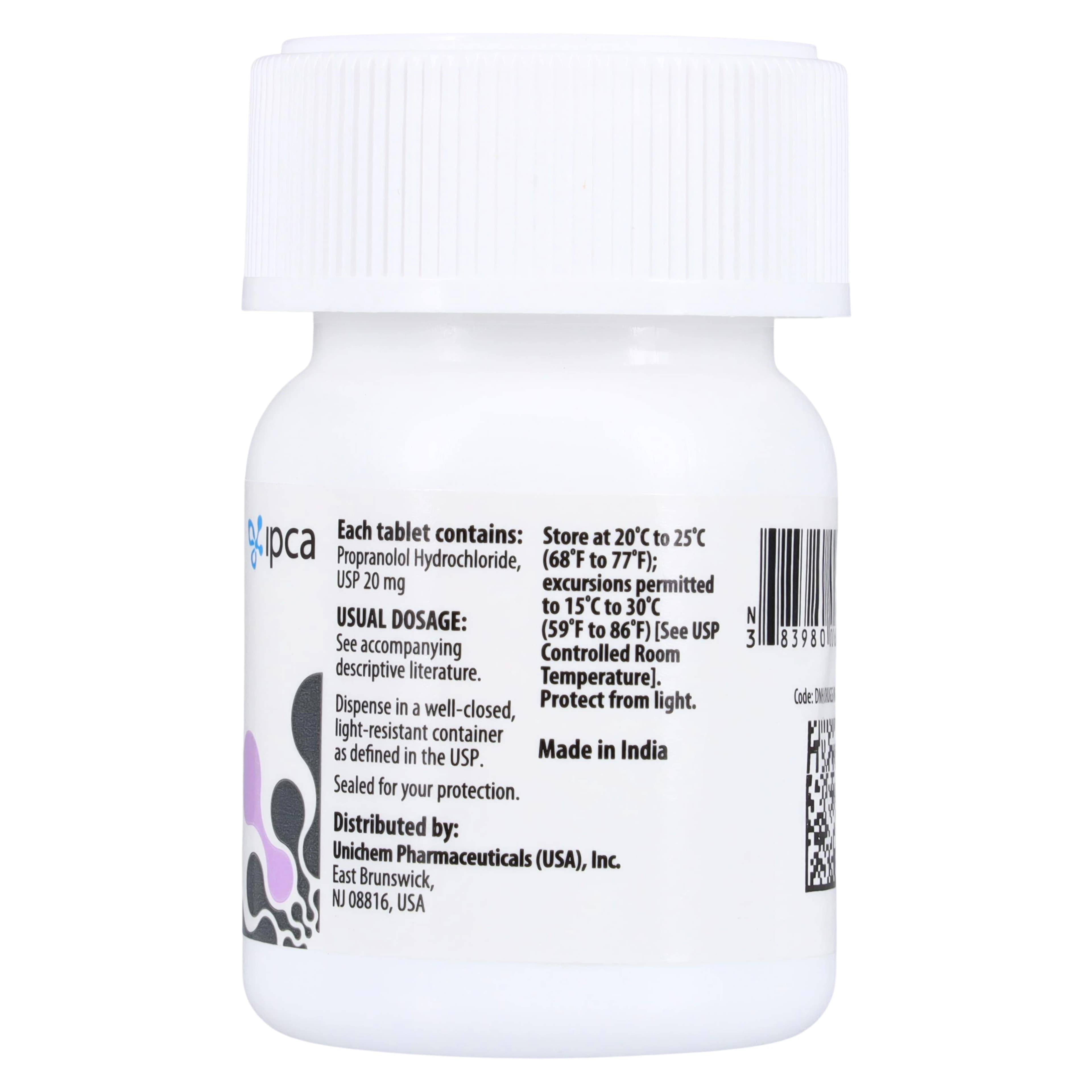 Propranolol HCl Tablets, 20 mg, 100 Tablets/Bottle (Unichem Pharmaceuticals) thumbnail 2