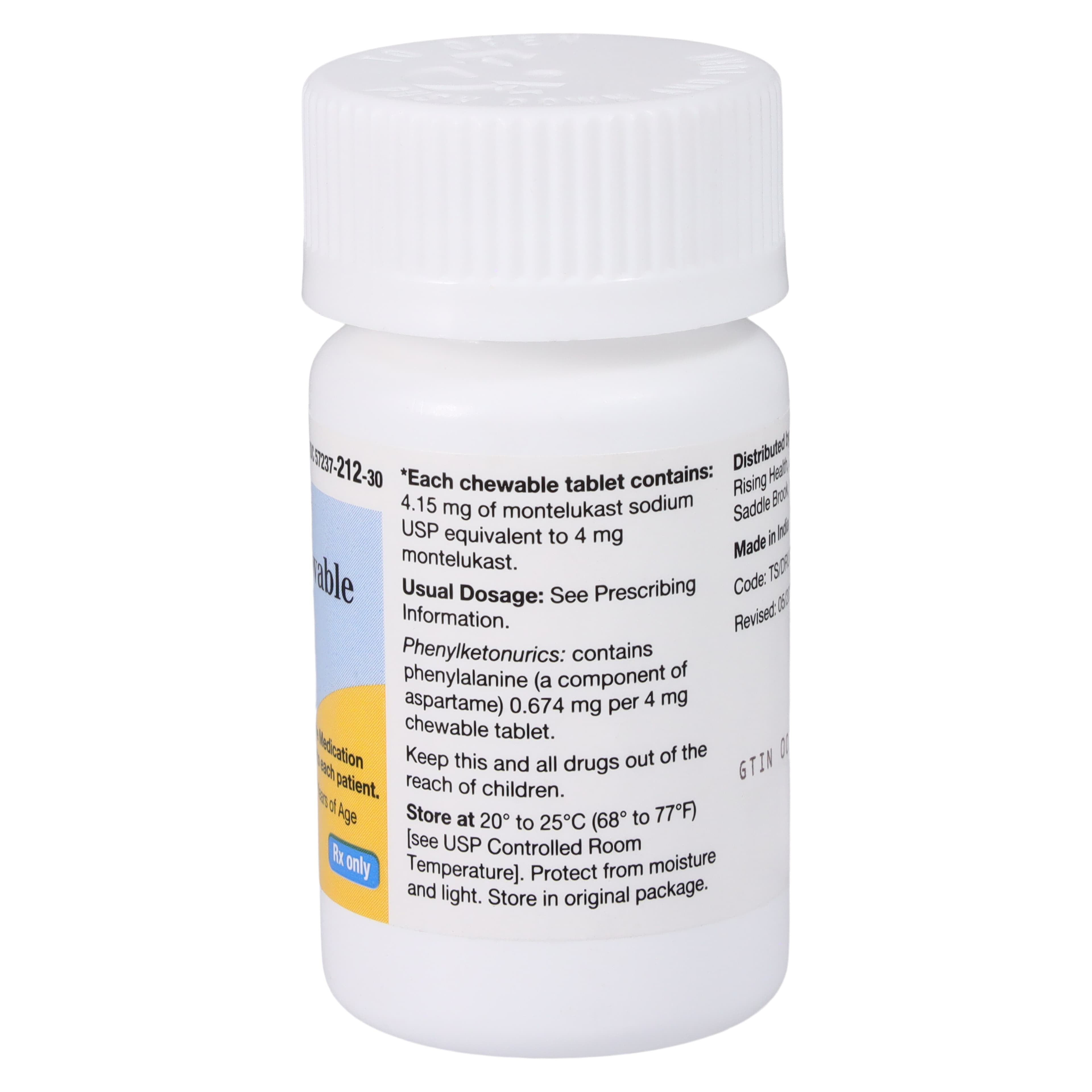 Montelukast Sodium Chewable Tablets 4mg, Bottle of 30, Rising Pharmaceuticals thumbnail 2