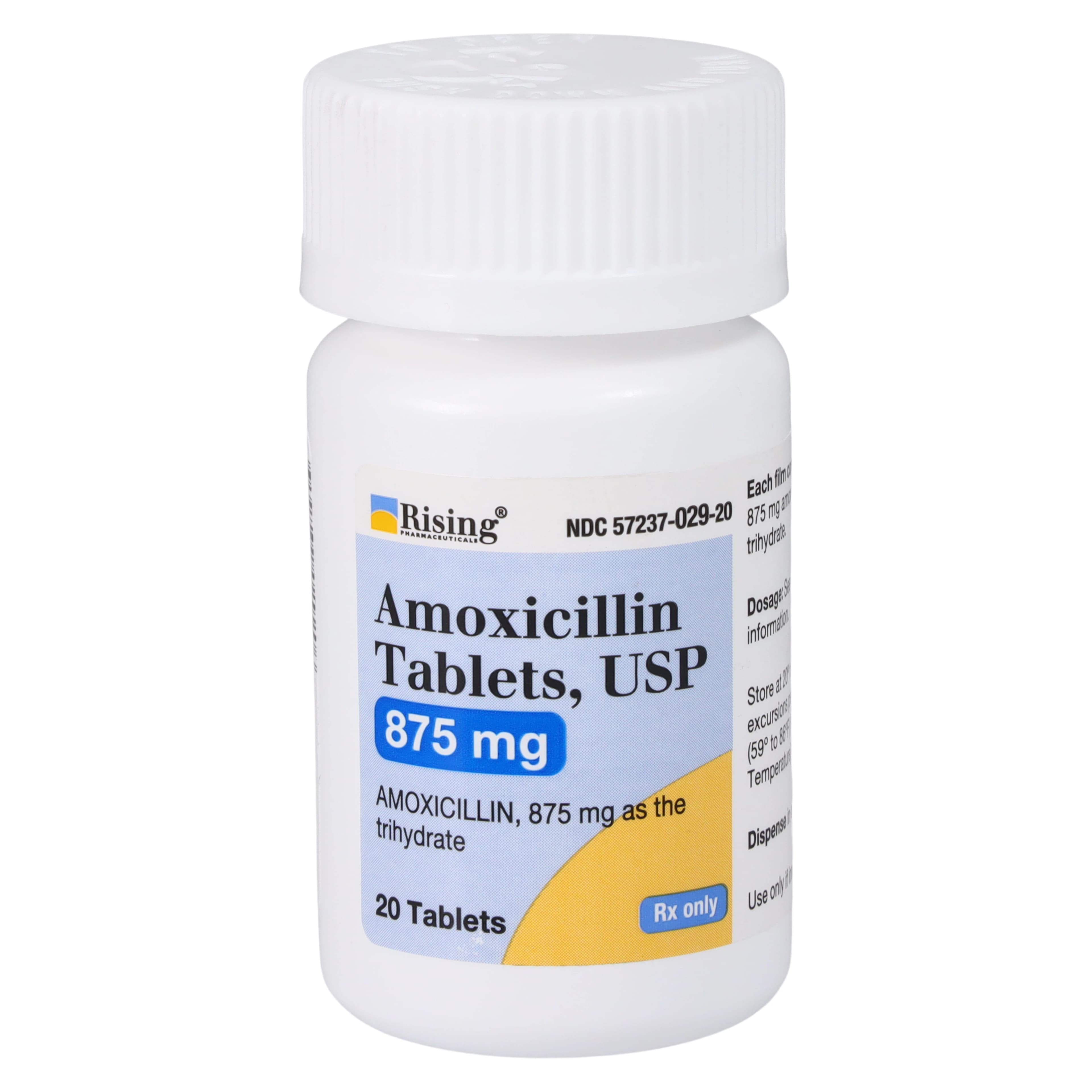 Amoxicillin BID Tablets, 875mg, 20/Bottle, Rising Pharmaceuticals - Amoxicillin BID Tablets - Image 1