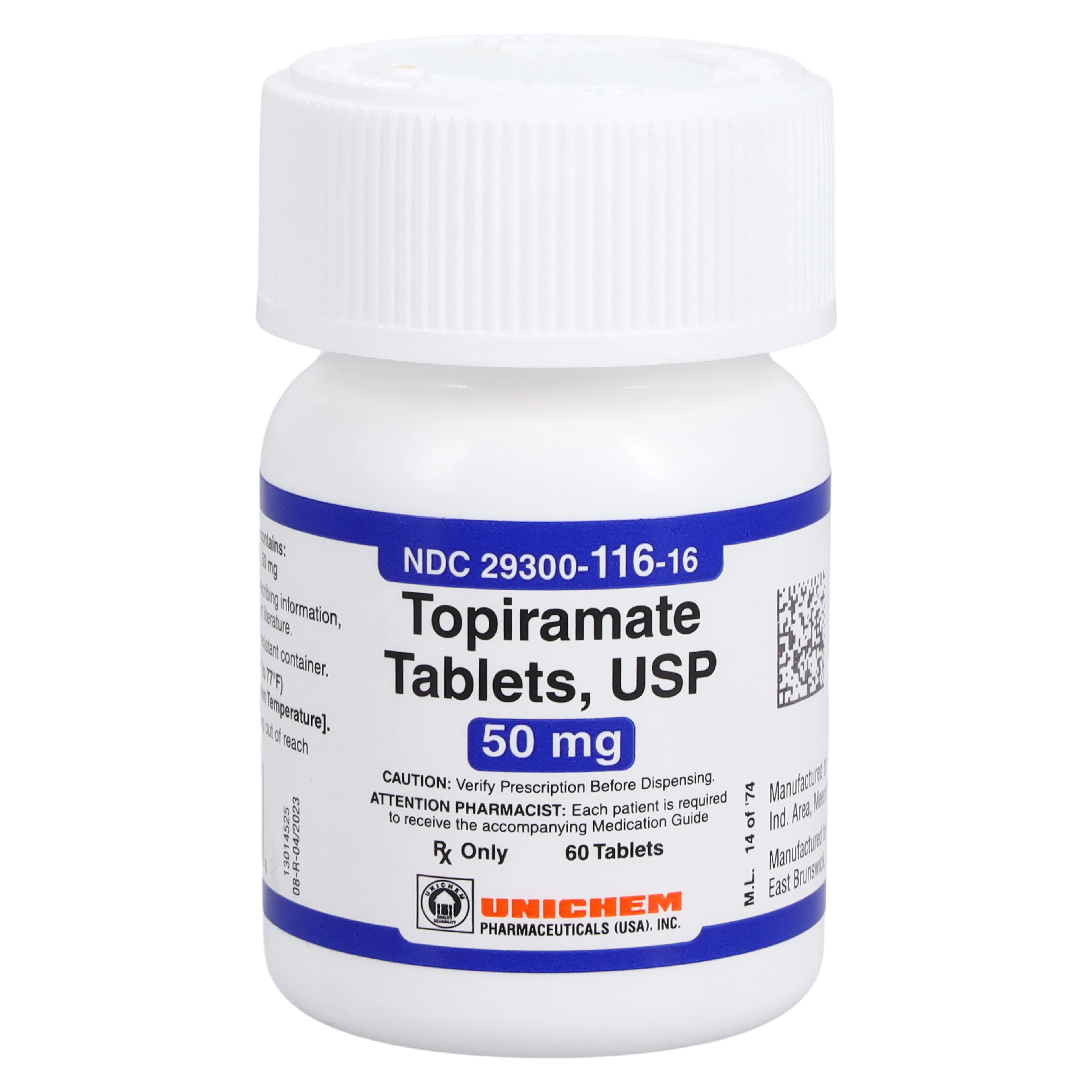 Topiramate Tablets, 50mg, Bottle of 60, Unichem Pharmaceuticals - Topiramate Tablets - Image 1