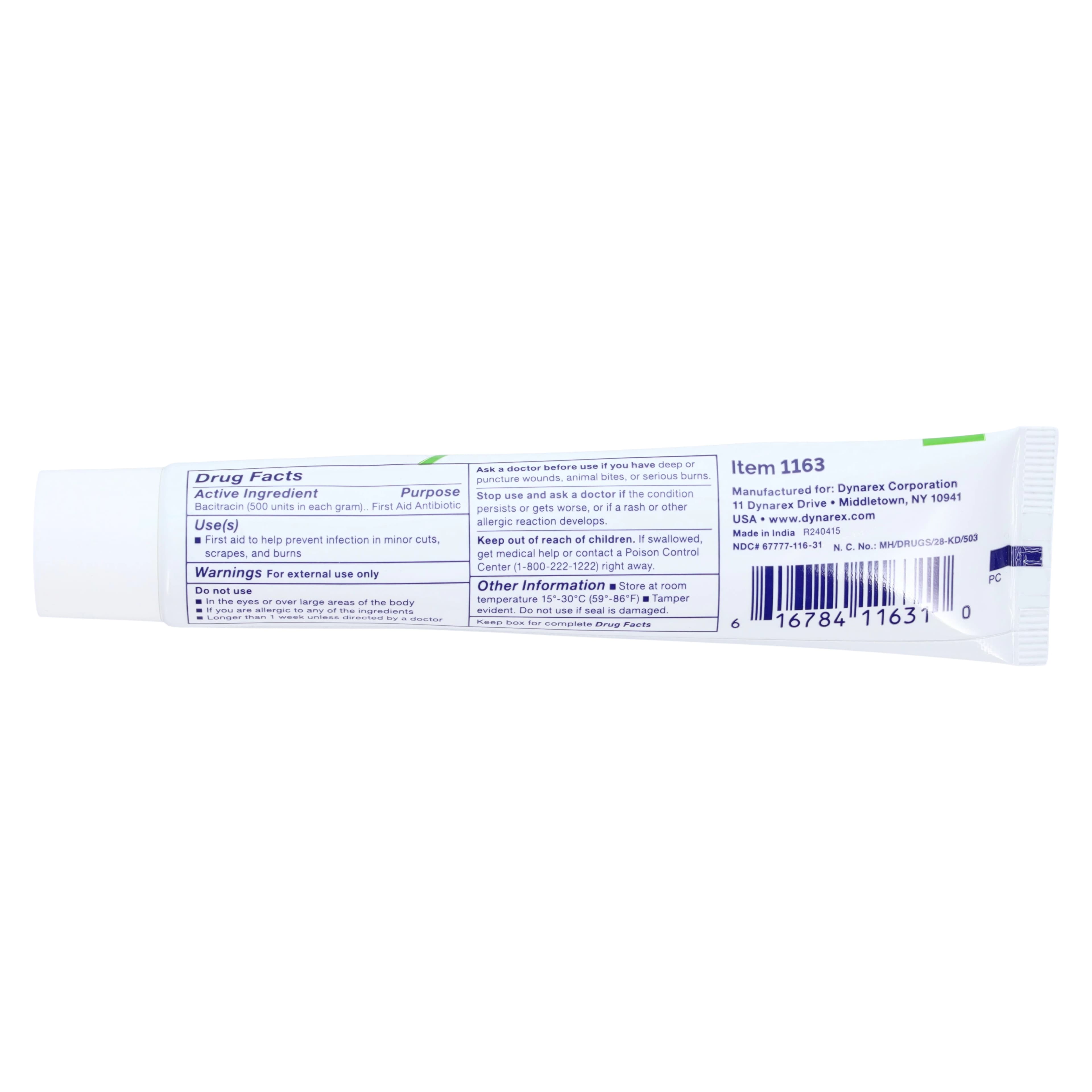 Dynarex Bacitracin without Zinc Ointment, 500 Units/gm, 1 oz Tube thumbnail 3